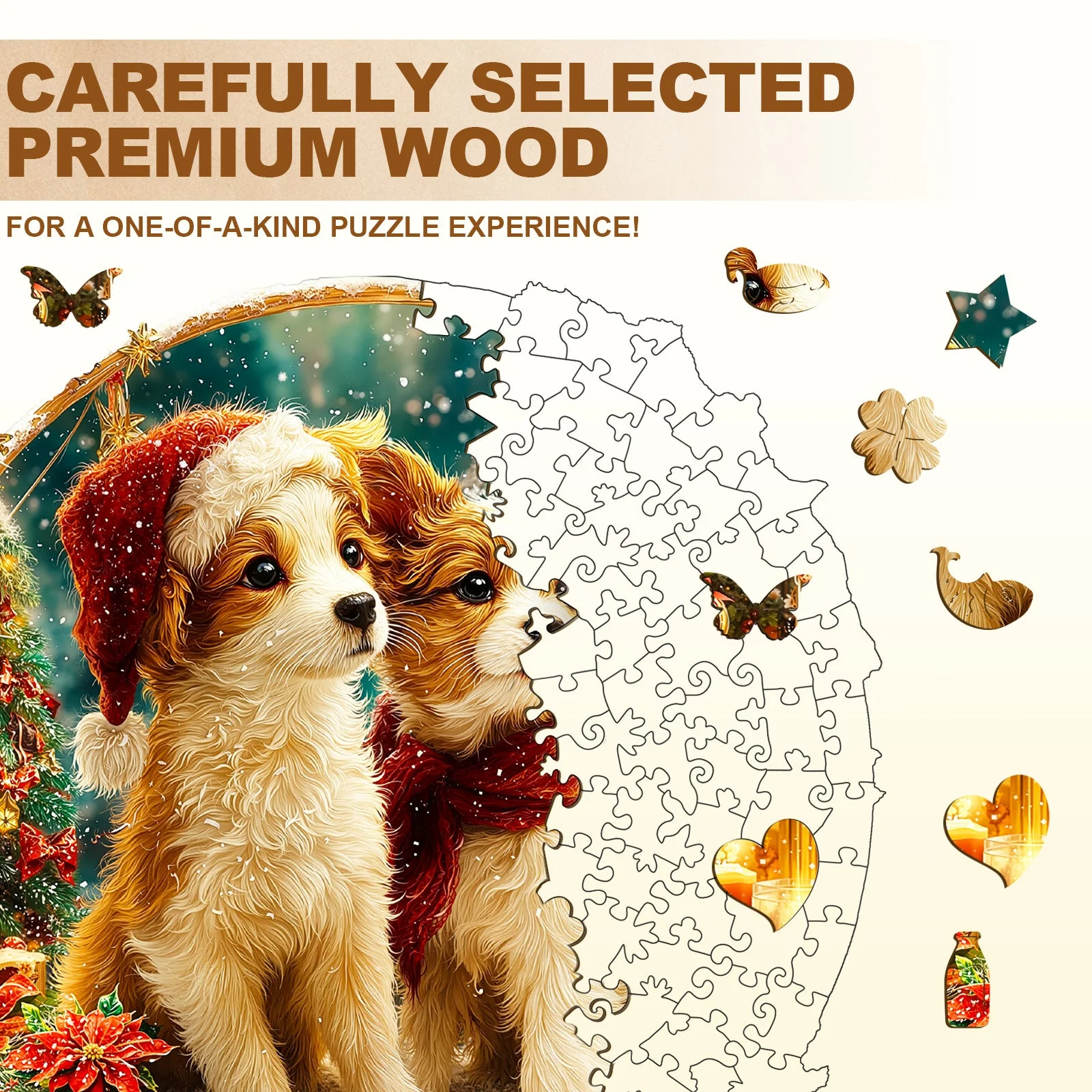 Christmas Puppy Mix Wooden Jigsaw Puzzle - Image 2