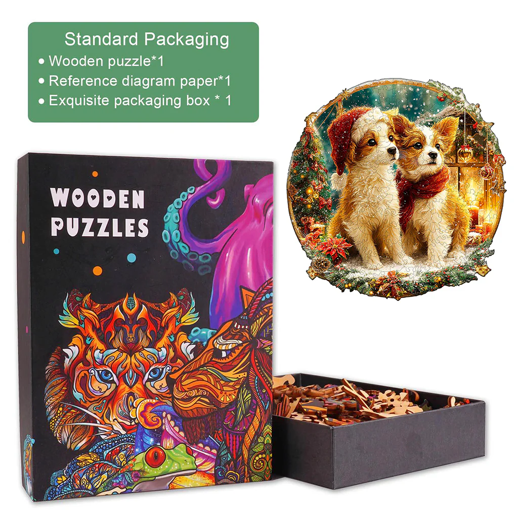 Christmas Puppy Mix Wooden Jigsaw Puzzle - Image 5