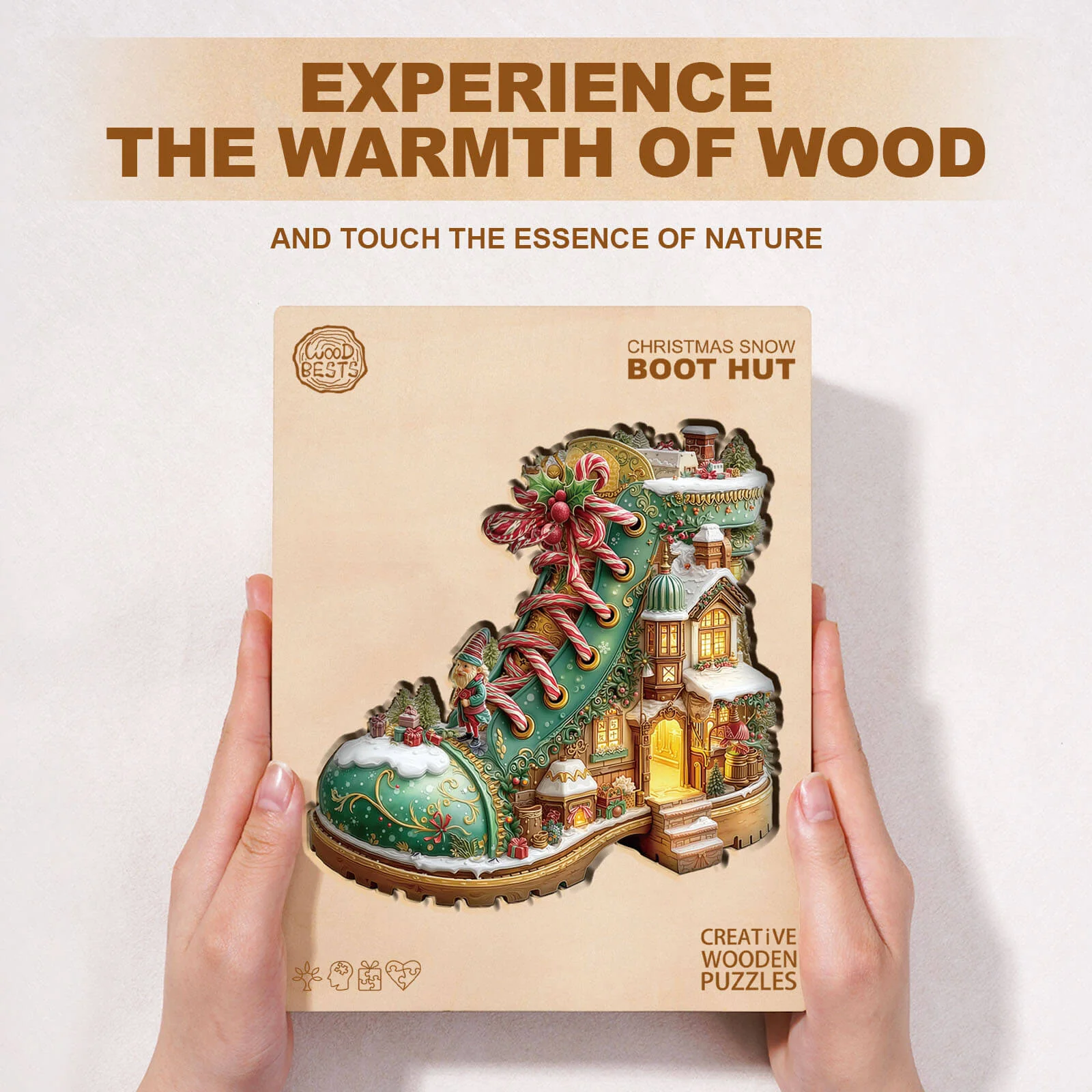 Christmas snow Boot Hut Wooden Jigsaw Puzzle - Image 4