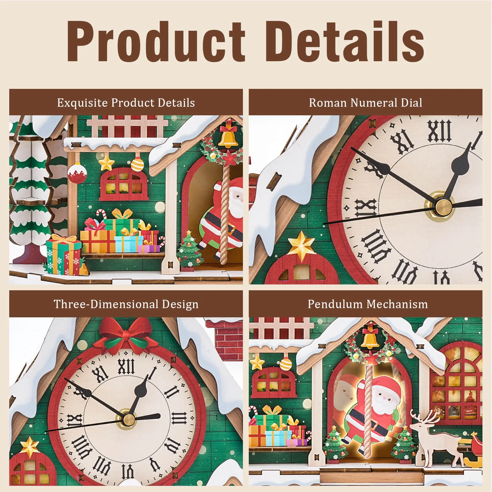 Christmas Snow House – DIY Wooden Clock, 3D Puzzle Craft Kit - Image 2