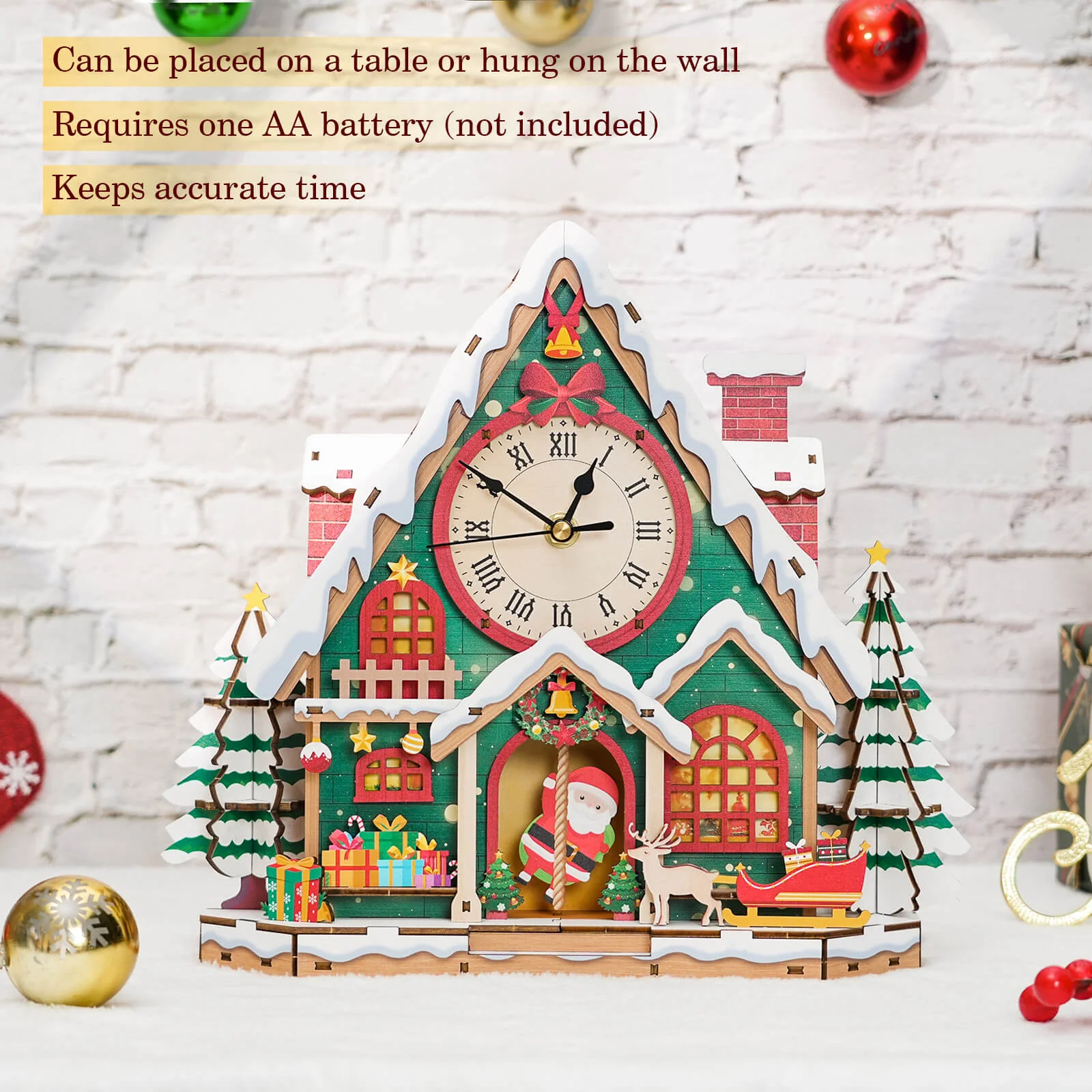 Christmas Snow House – DIY Wooden Clock, 3D Puzzle Craft Kit - Image 4