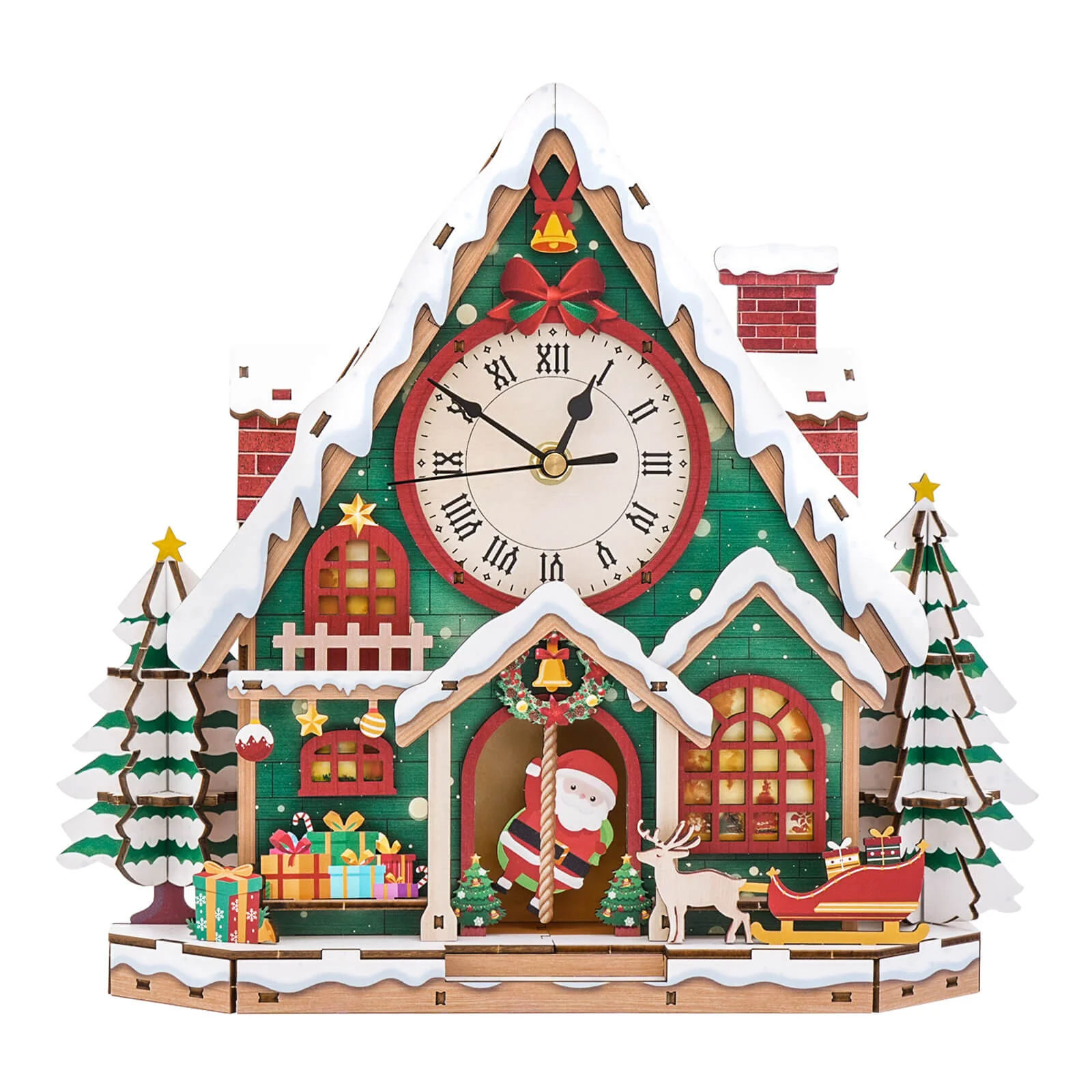 Christmas Snow House – DIY Wooden Clock, 3D Puzzle Craft Kit - Image 5