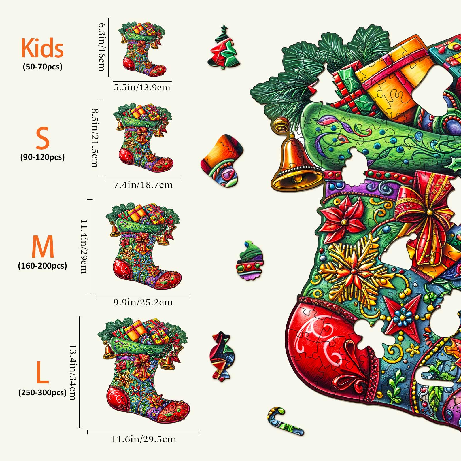 Christmas Socks Wooden Jigsaw Puzzle - Image 4