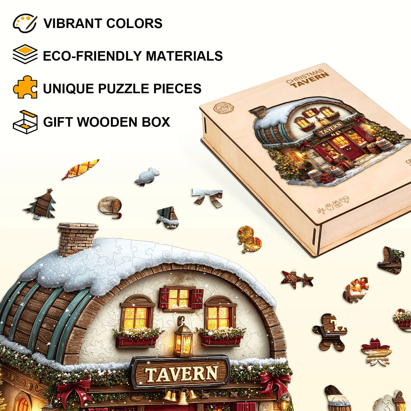Christmas Tavern Wooden Jigsaw Puzzle - Image 7