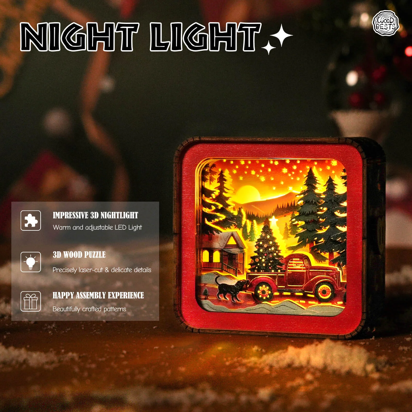 Christmas Truck Kit- 3D Wooden Puzzle Night Light - Image 3