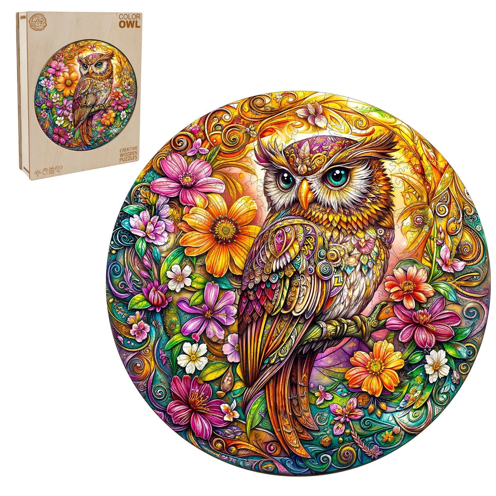 Color Owl Wooden Jigsaw Puzzle - Image 3