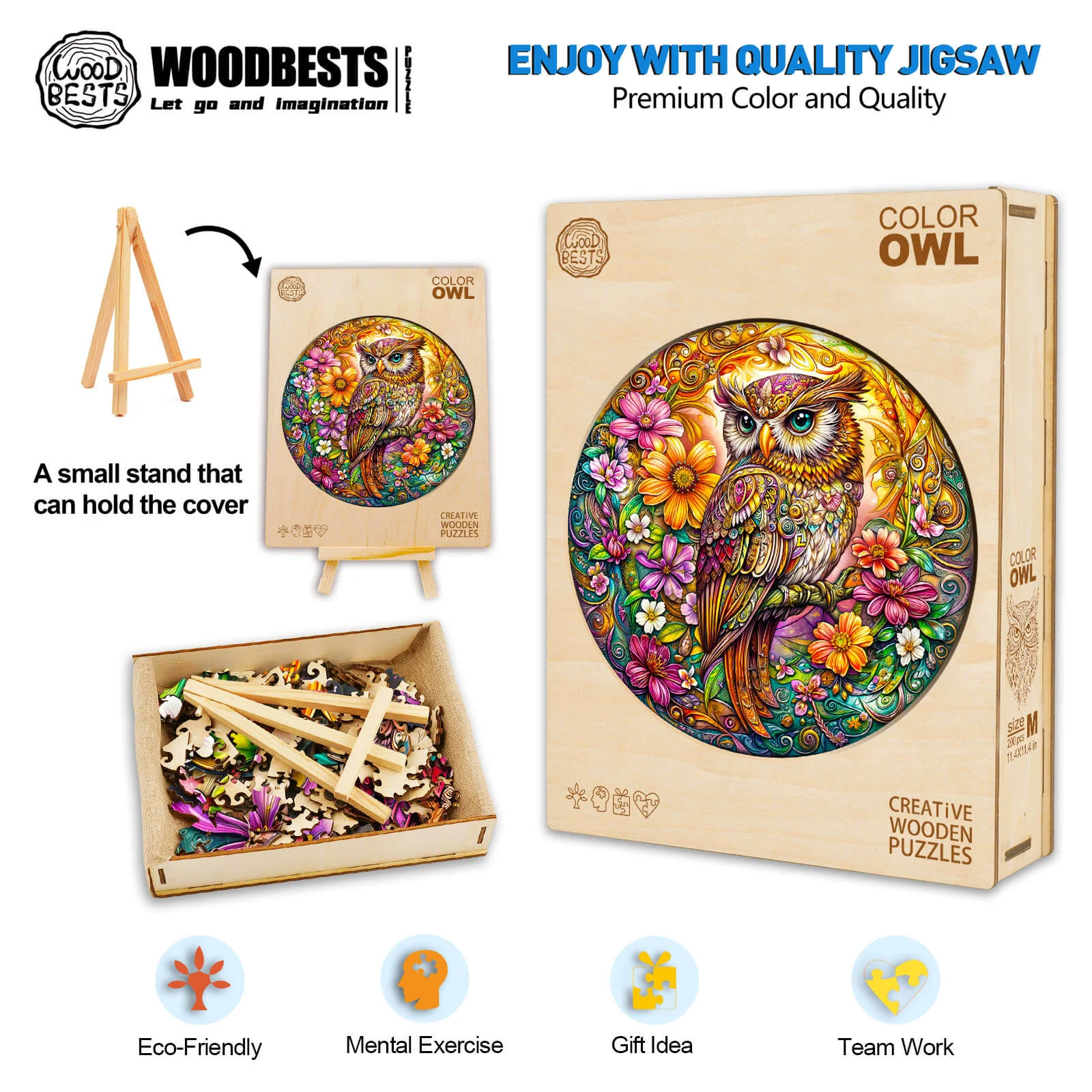 Color Owl Wooden Jigsaw Puzzle - Image 6