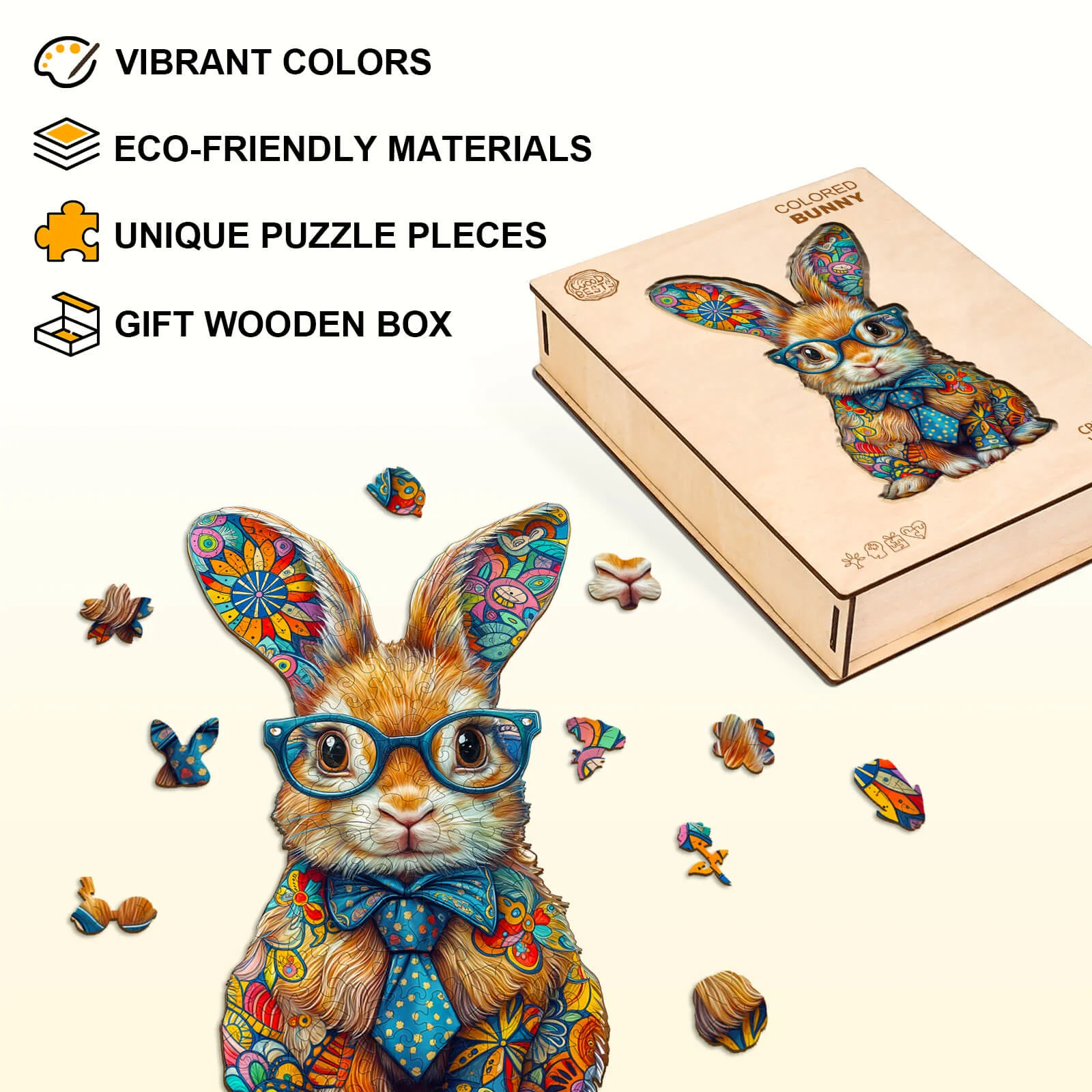 Colored bunny Wooden Jigsaw Puzzle - Image 4