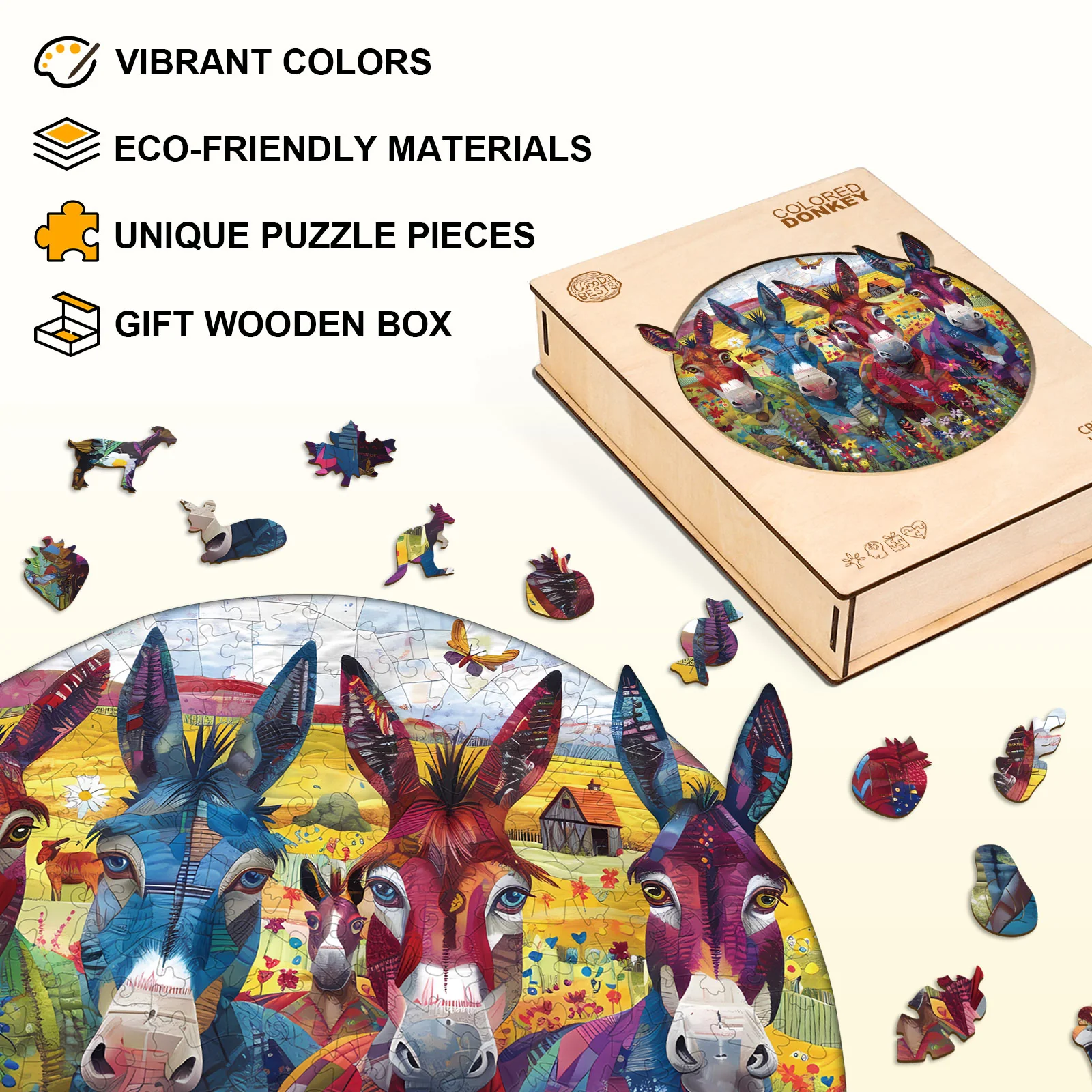 Colored Donkey Wooden Jigsaw Puzzle - Image 3
