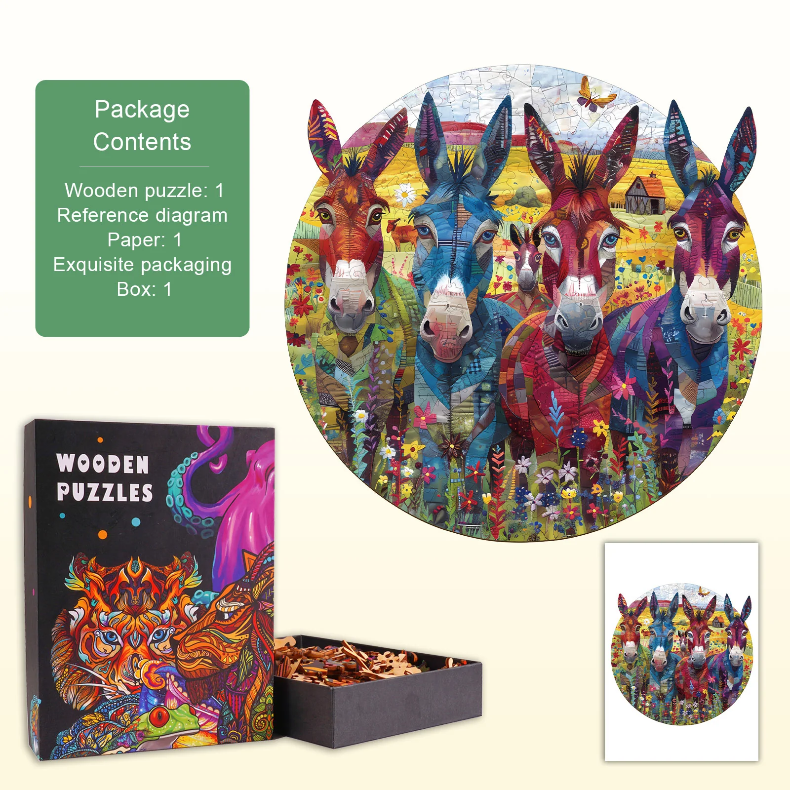 Colored Donkey Wooden Jigsaw Puzzle - Image 4