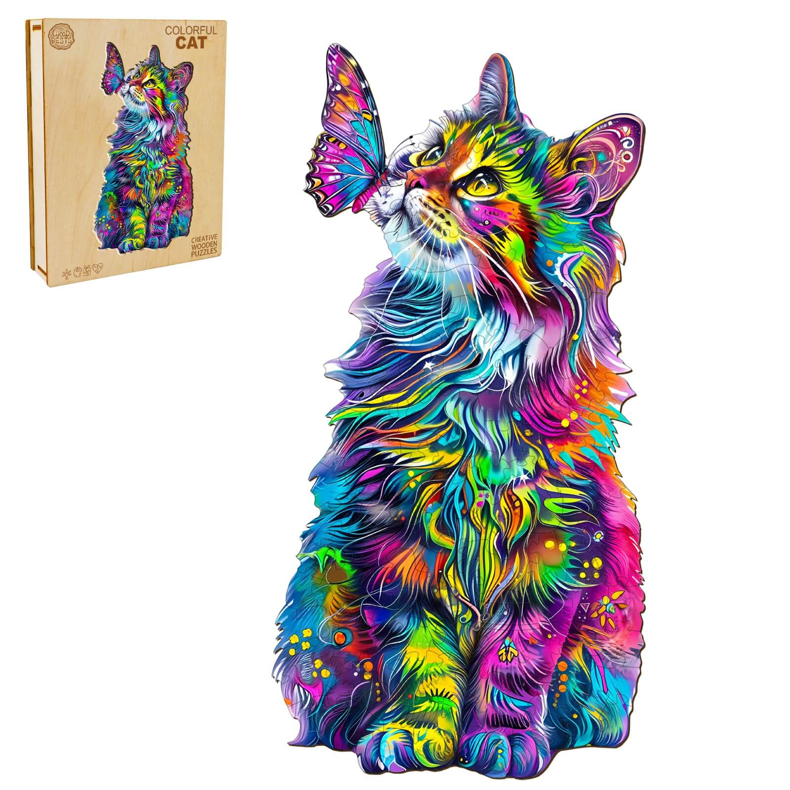 Colorful Cat Wooden Jigsaw Puzzle - Image 3