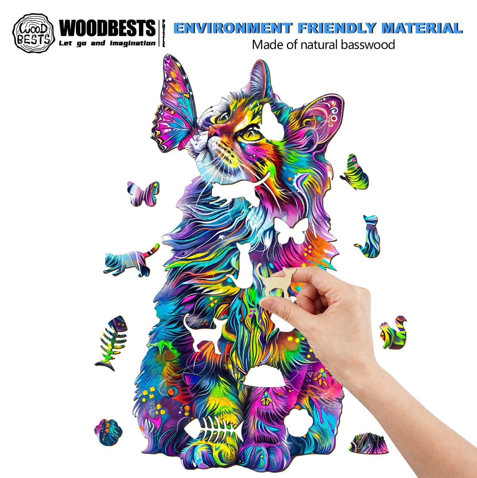 Colorful Cat Wooden Jigsaw Puzzle - Image 4