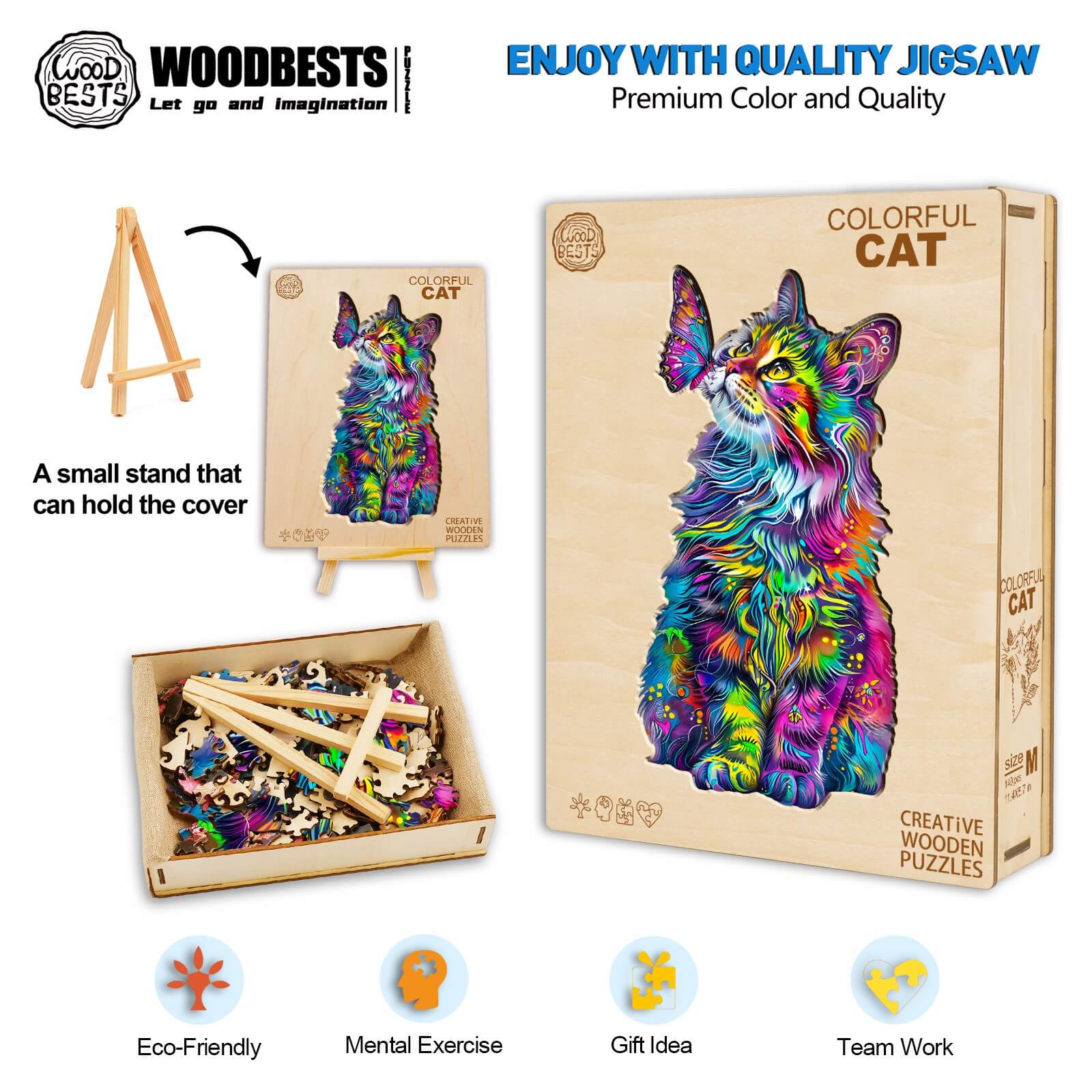 Colorful Cat Wooden Jigsaw Puzzle - Image 6