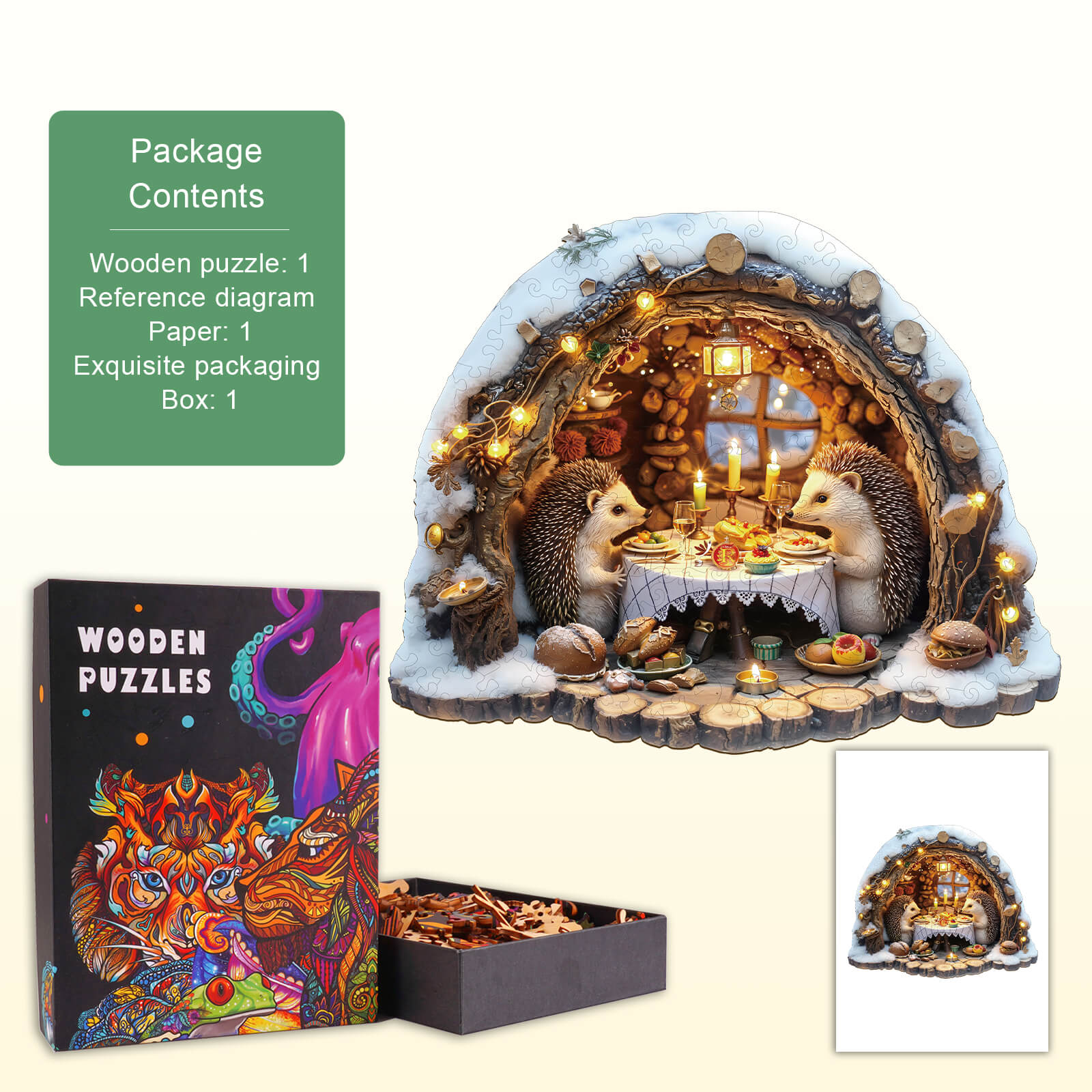 Cozy Hedgehog Hideaway Wooden Jigsaw Puzzle - Image 3