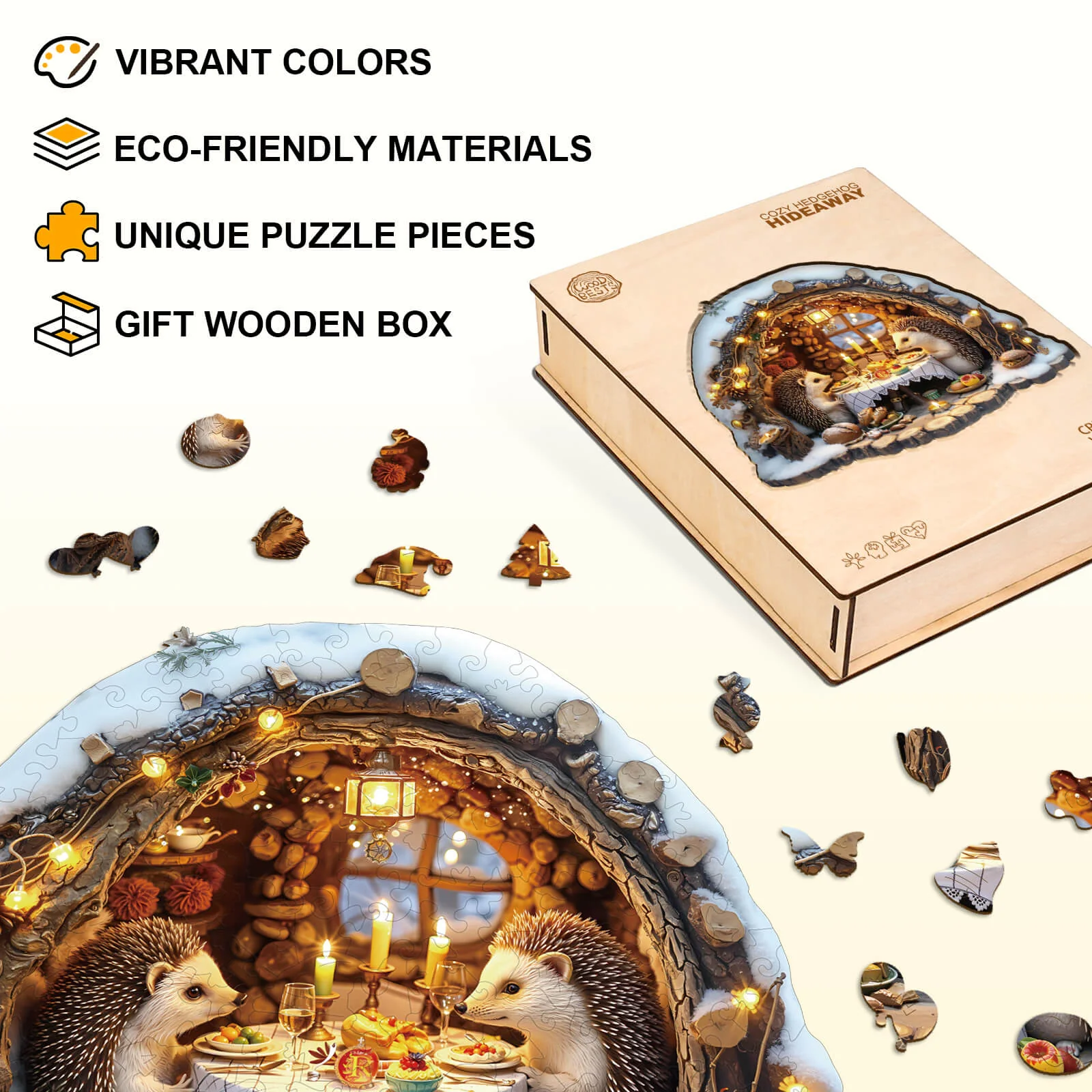Cozy Hedgehog Hideaway Wooden Jigsaw Puzzle - Image 4