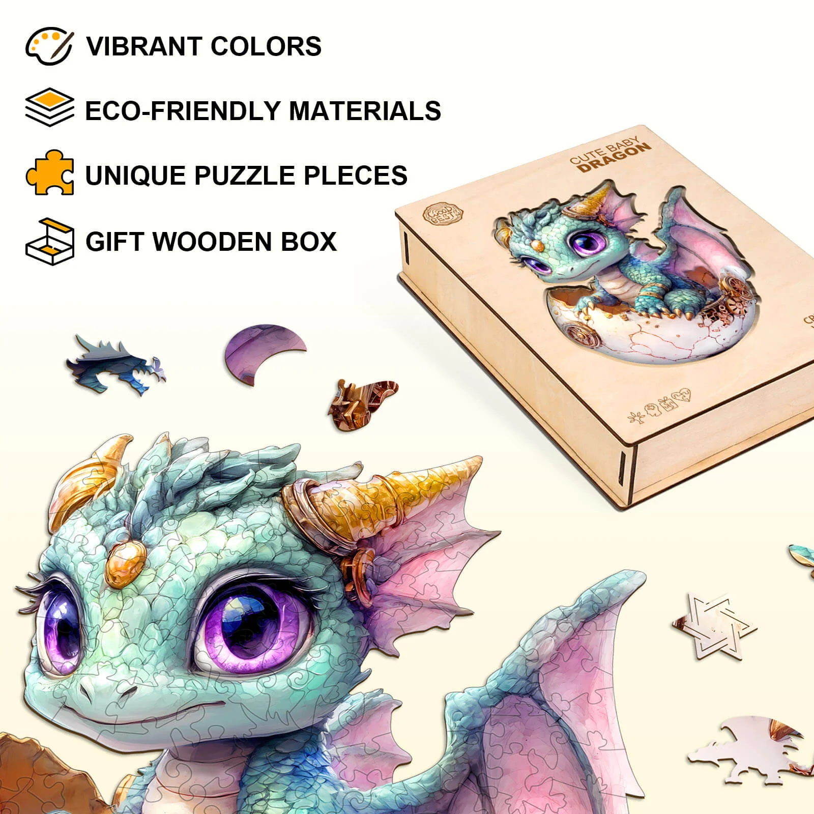 Cute baby dragon Wooden Jigsaw Puzzle - Image 4