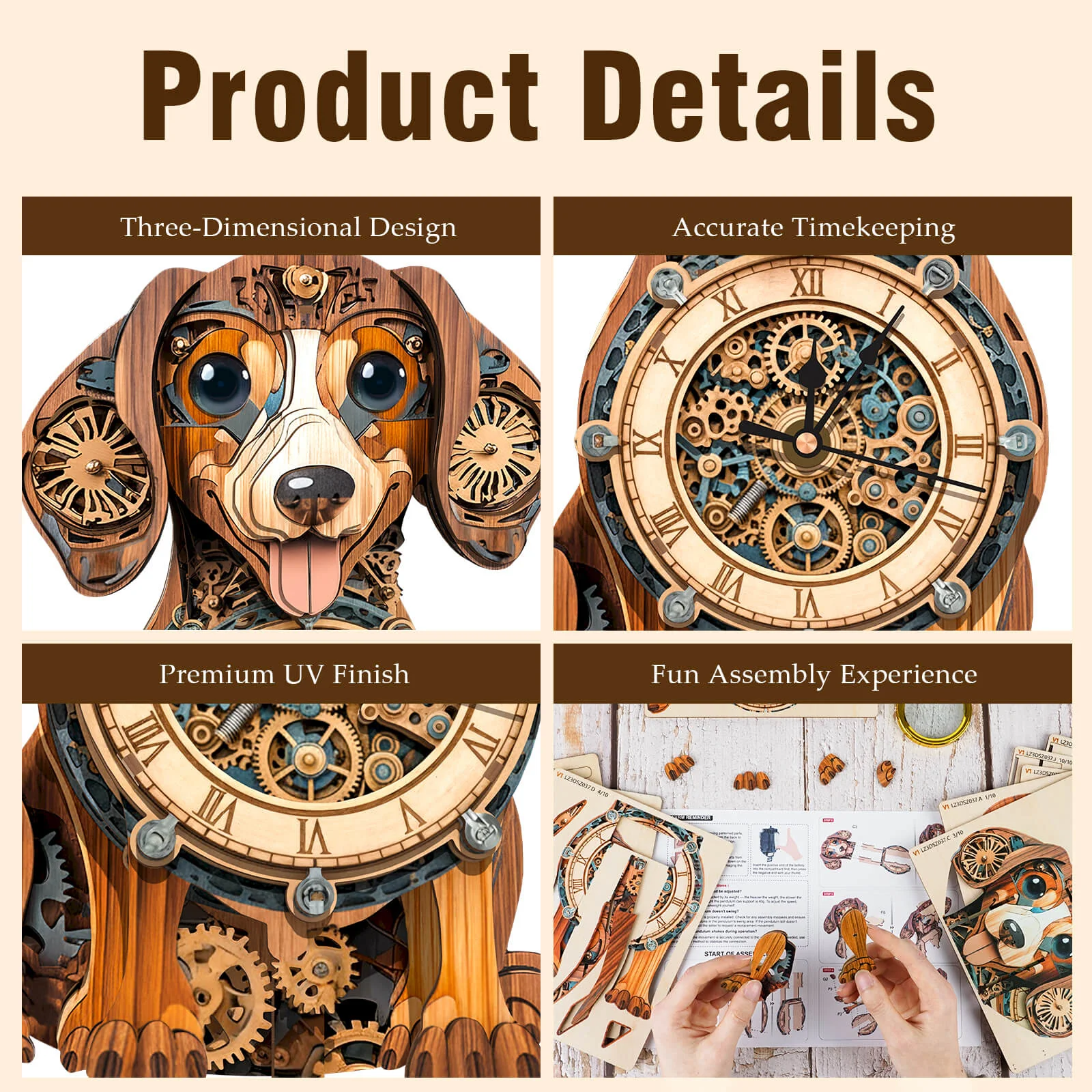 Dachshund – DIY Wooden Clock, 3D Puzzle Craft Kit - Image 3