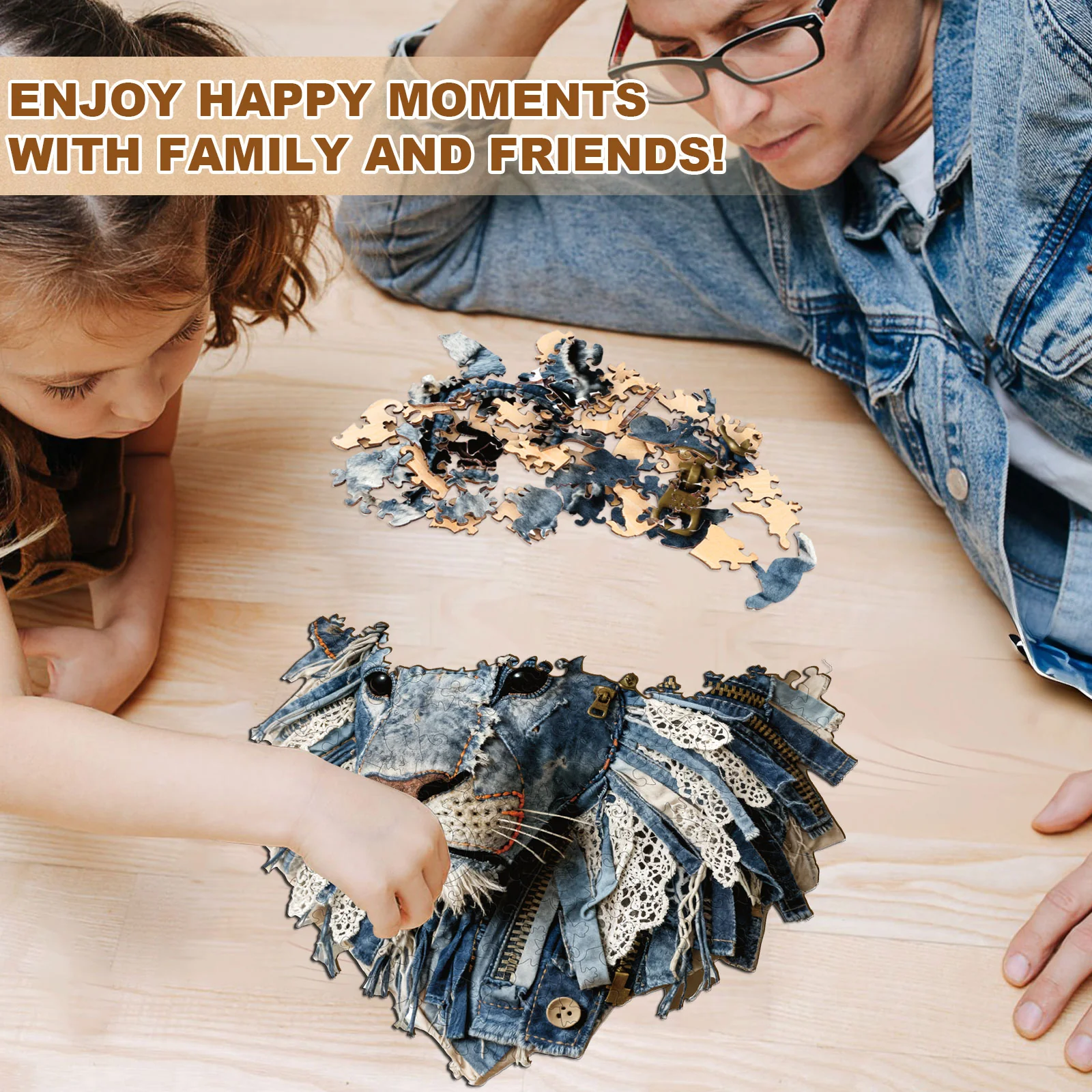 Denim Fabric Lion Wooden Jigsaw Puzzle - Image 10