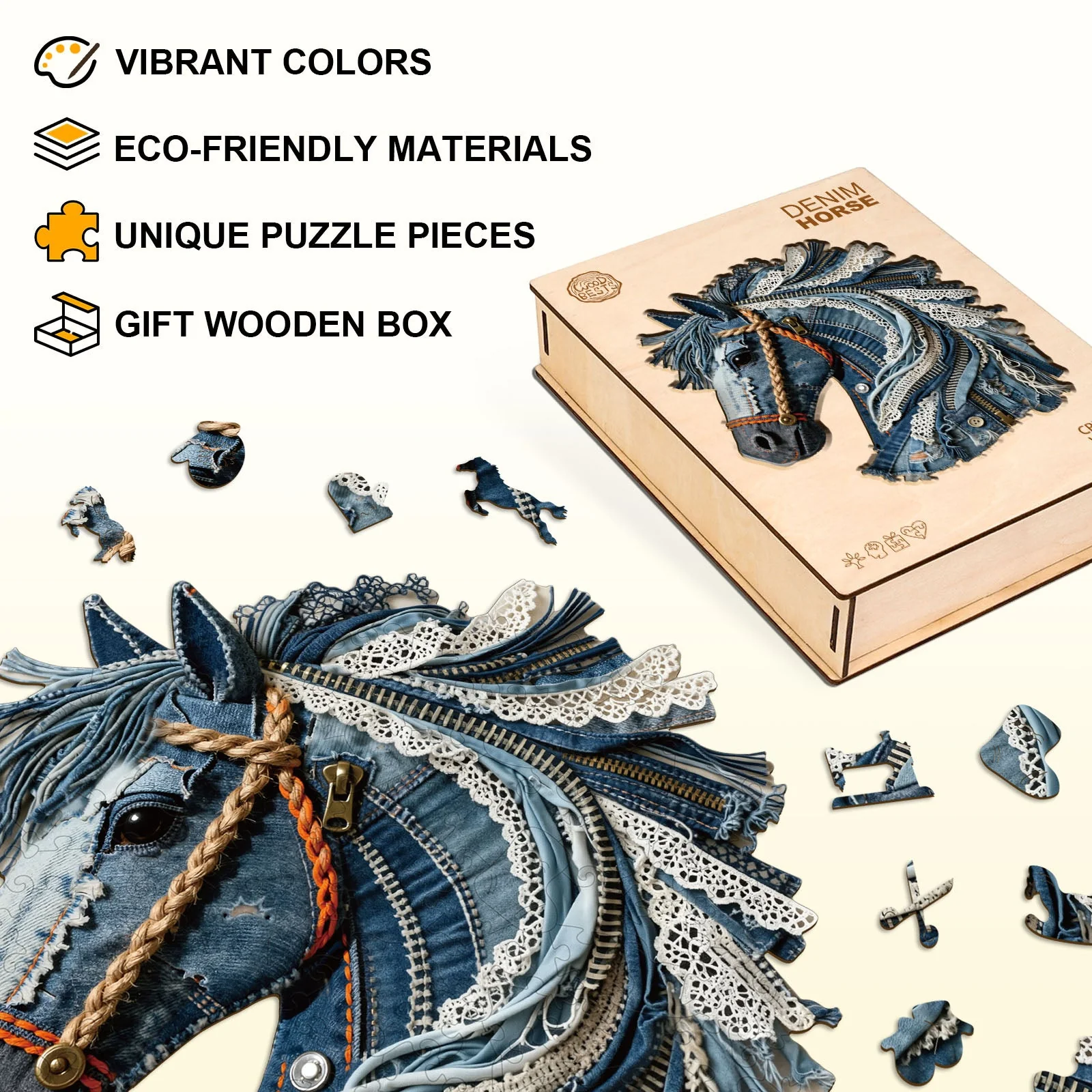 Denim Horse Wooden Jigsaw Puzzle - Image 6