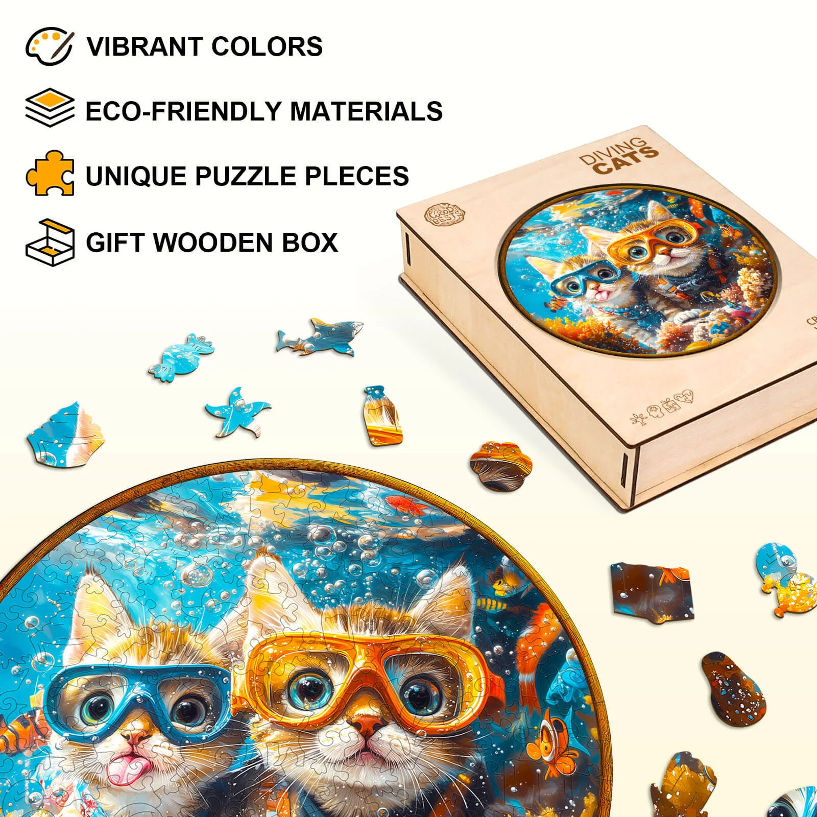 Diving cats Wooden Jigsaw Puzzle - Image 3