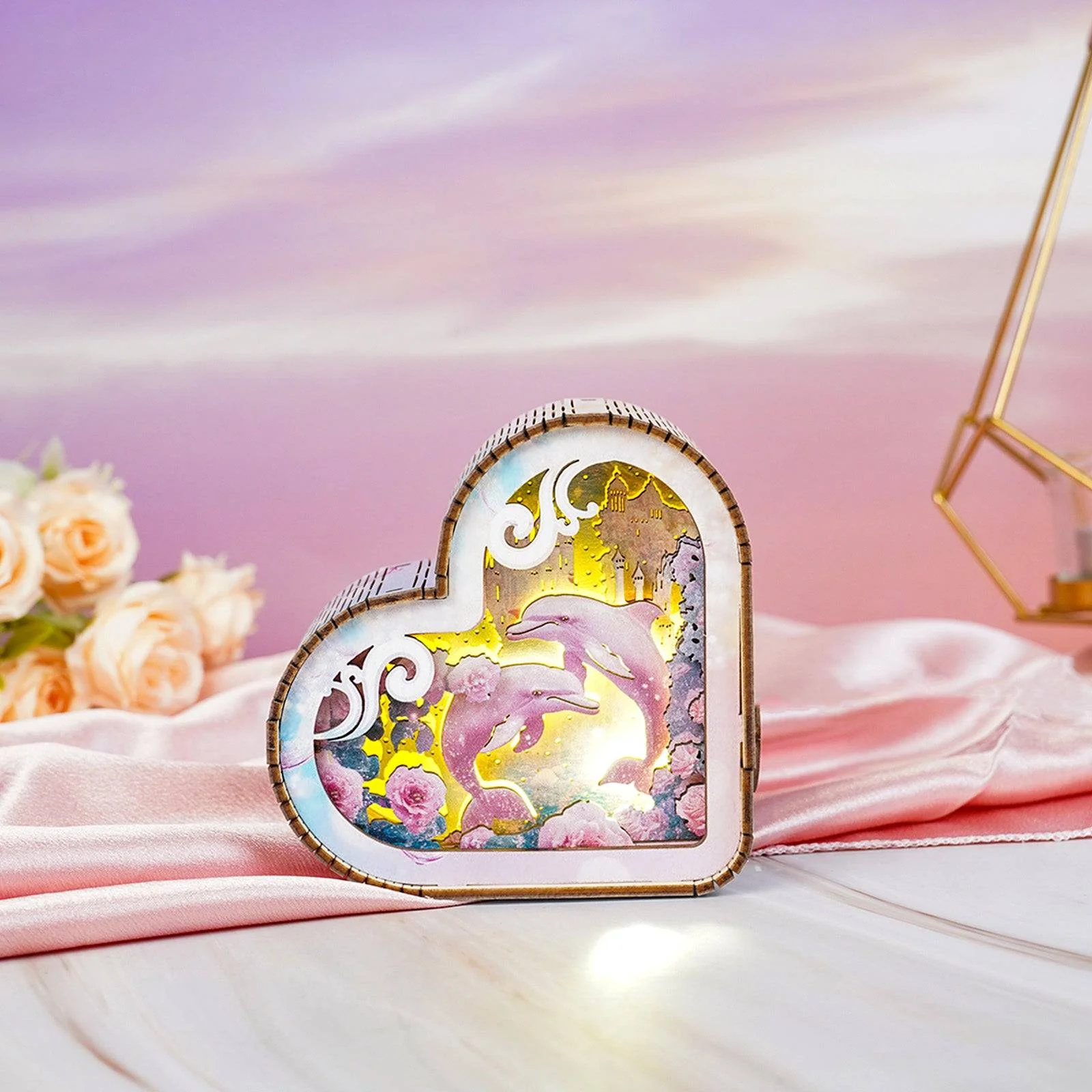 Dolphins and Fantasy Ocean Kit - 3D Wooden Puzzle Night Light - Image 3