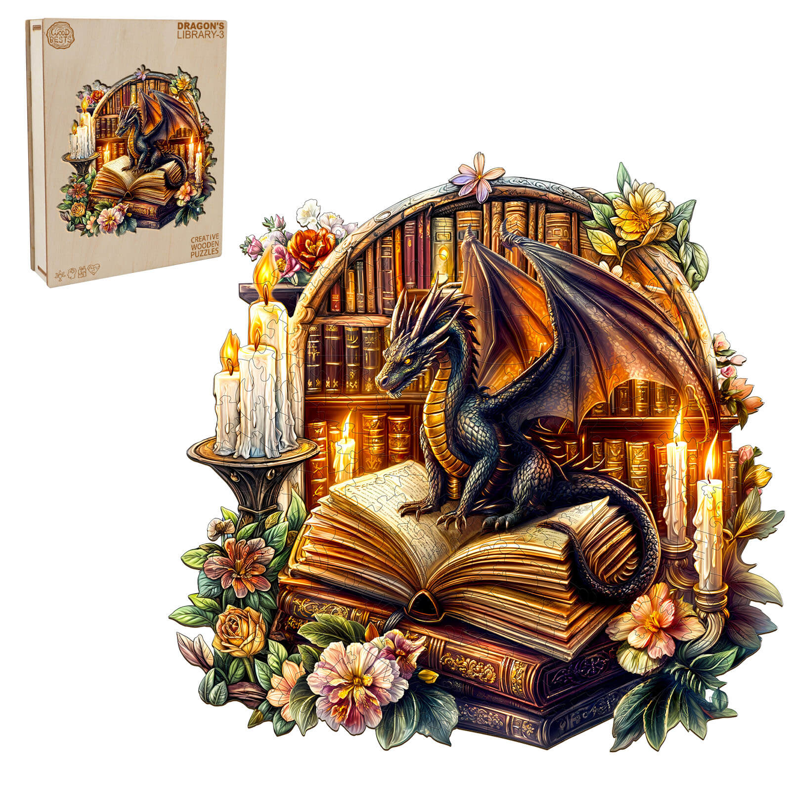 Dragon's Library-3 Wooden Jigsaw Puzzle - Image 3
