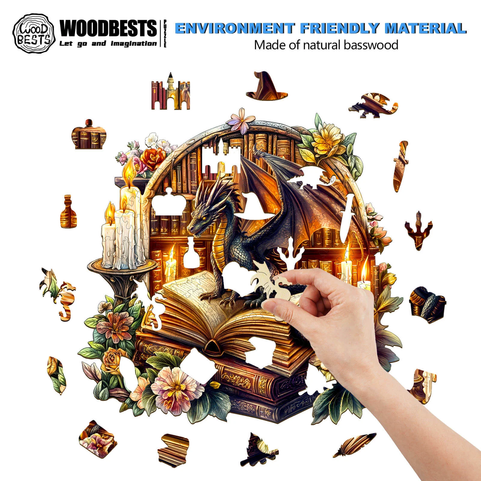 Dragon's Library-3 Wooden Jigsaw Puzzle - Image 4