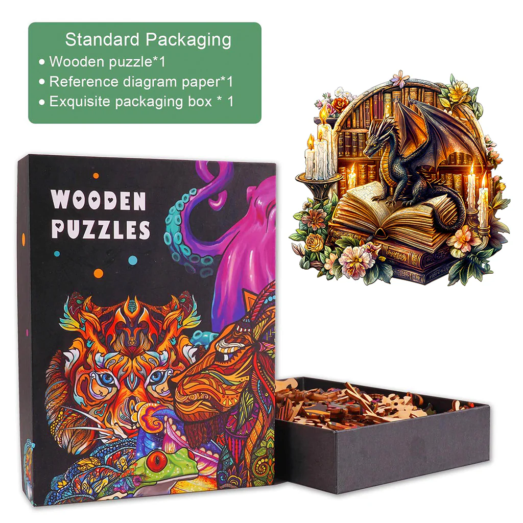 Dragon's Library-3 Wooden Jigsaw Puzzle - Image 6