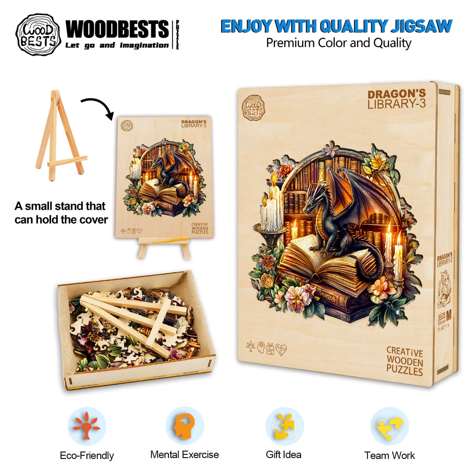Dragon's Library-3 Wooden Jigsaw Puzzle - Image 7