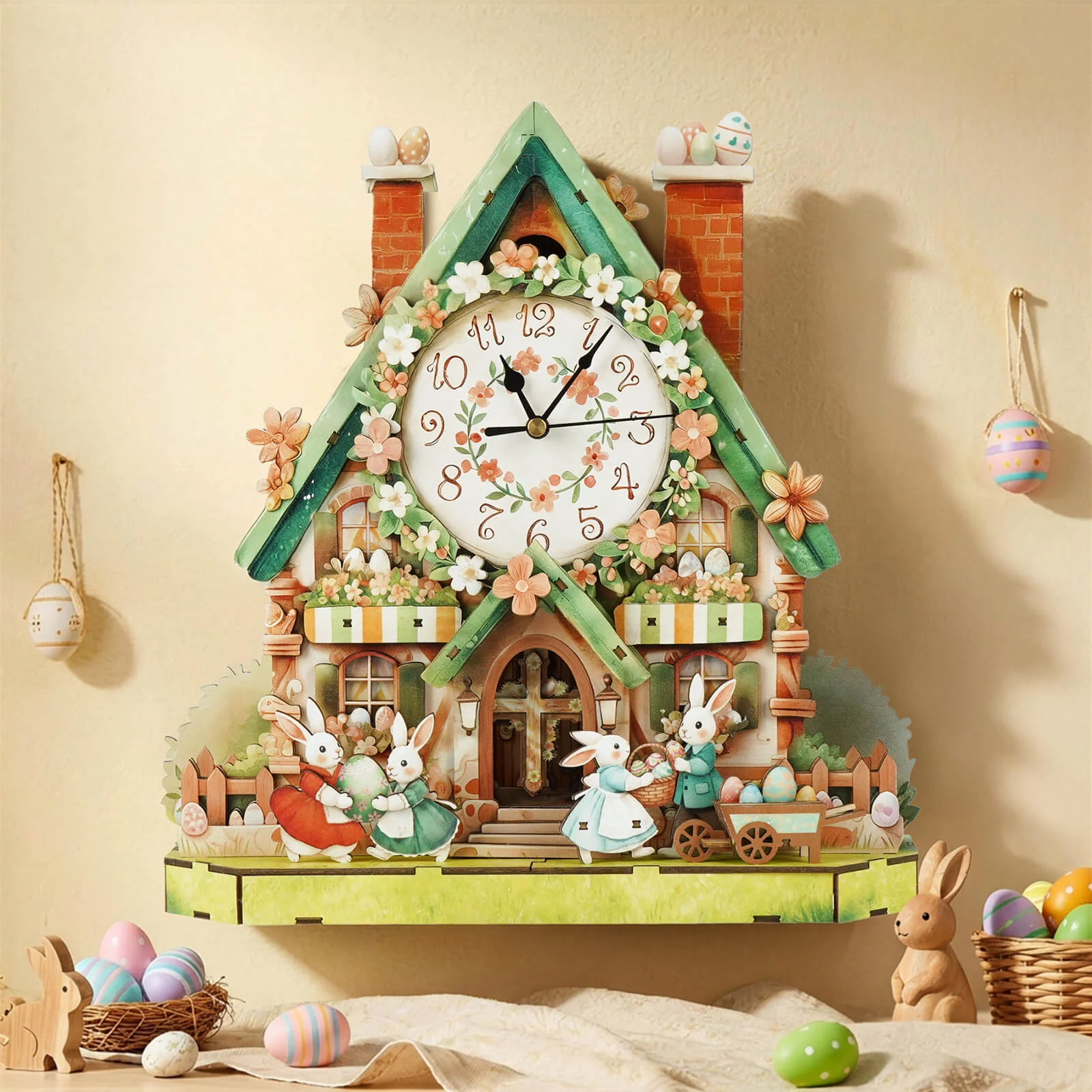 Easter Egg Hut– DIY Wooden Clock, 3D Puzzle Craft Kit - Image 5