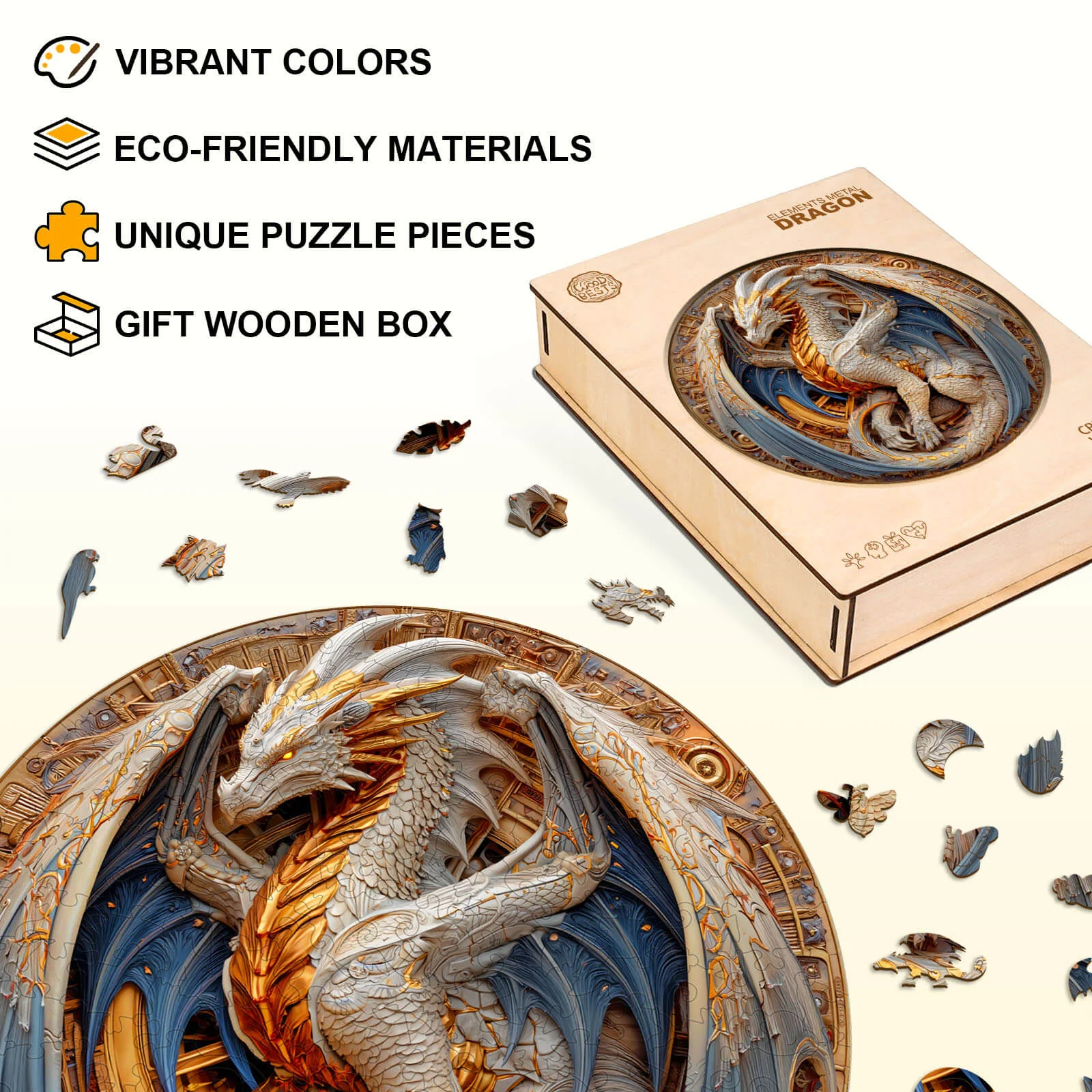 Elements Metal Dragon Wooden Jigsaw Puzzle - Image 5