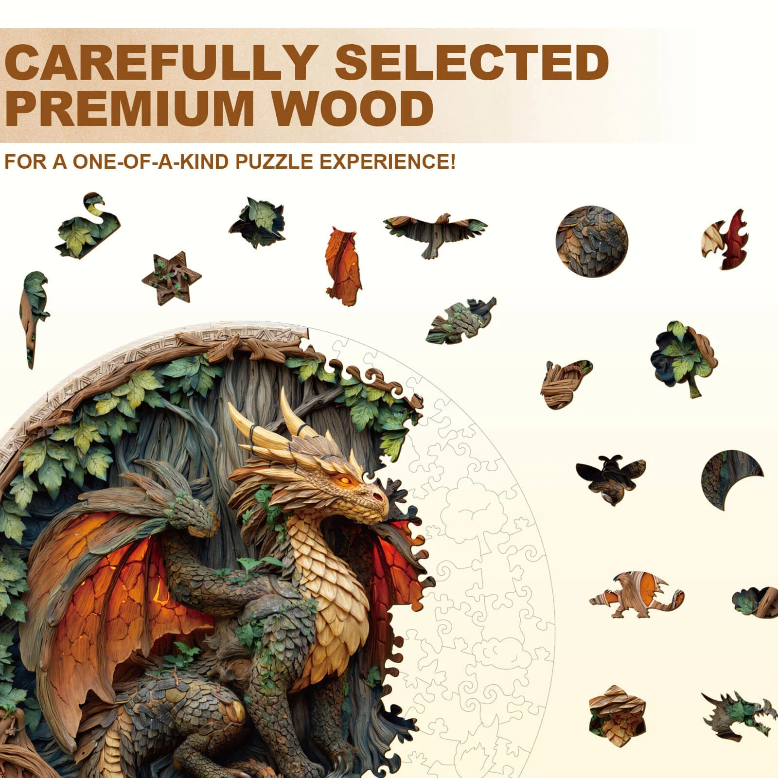 Elements Wood Dragon Wooden Jigsaw Puzzle - Image 3