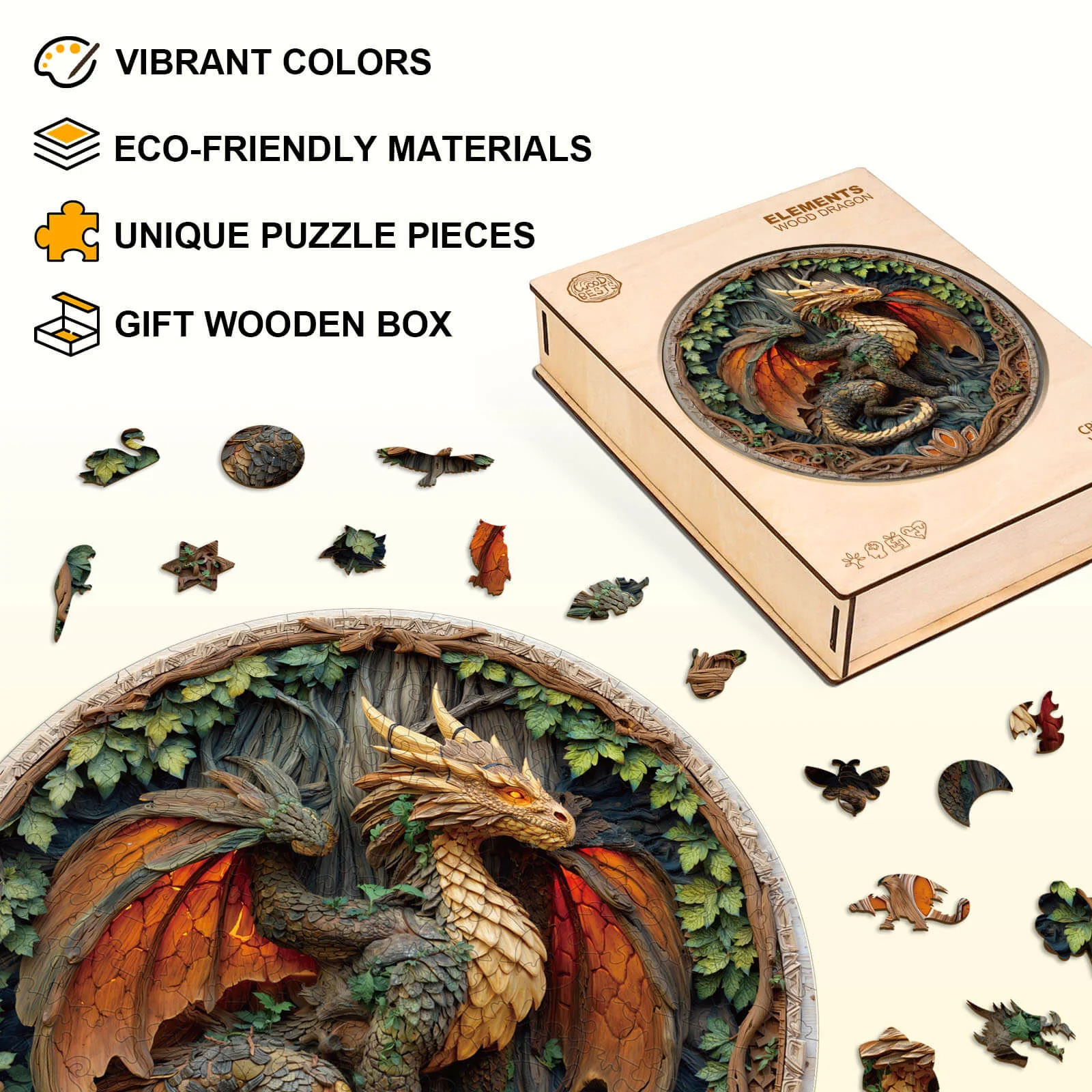 Elements Wood Dragon Wooden Jigsaw Puzzle - Image 6