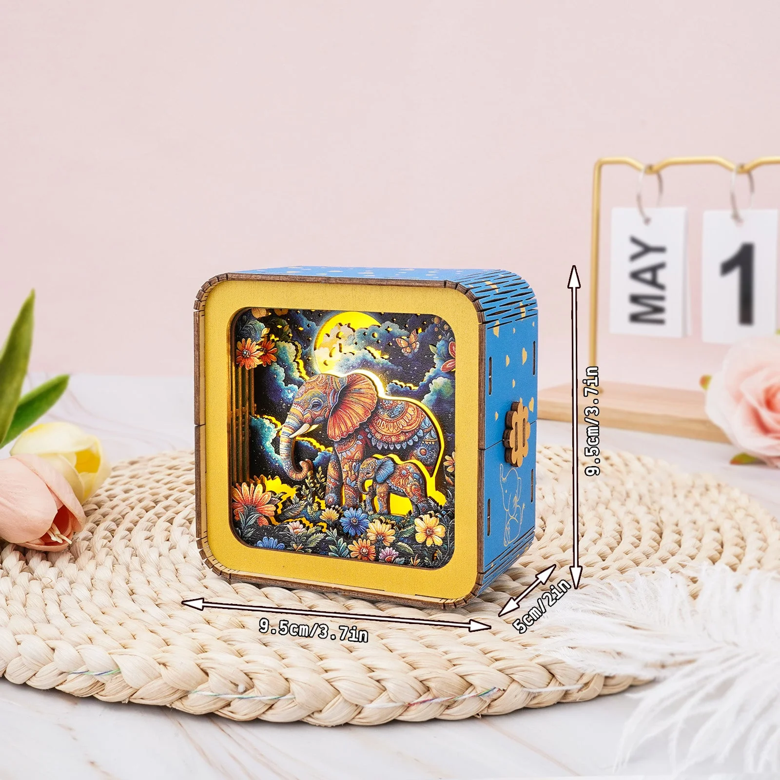 Elephant Family Under The Moon Kit- 3D Wooden Puzzle Night Light - Image 4
