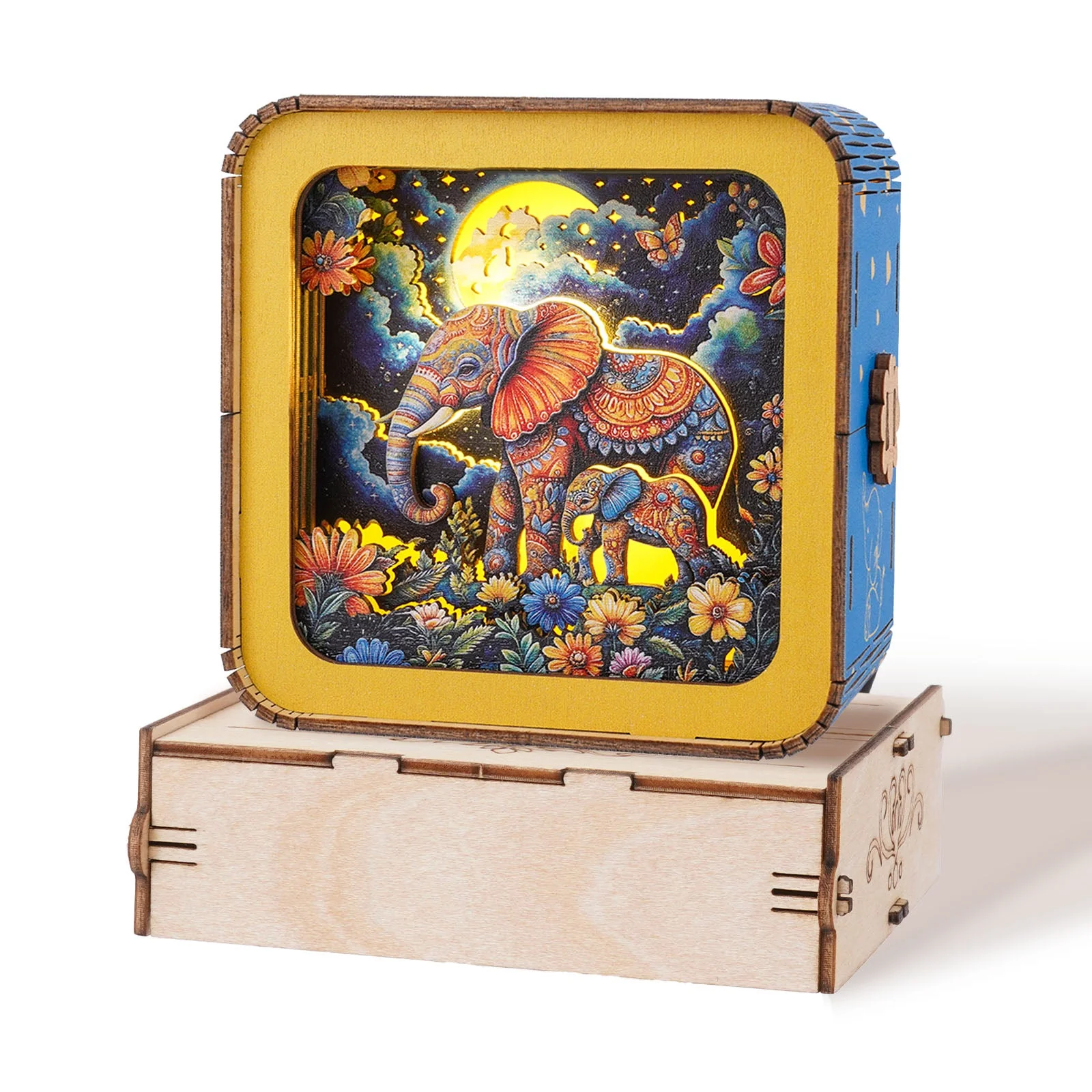 Elephant Family Under The Moon Kit- 3D Wooden Puzzle Night Light - Image 6