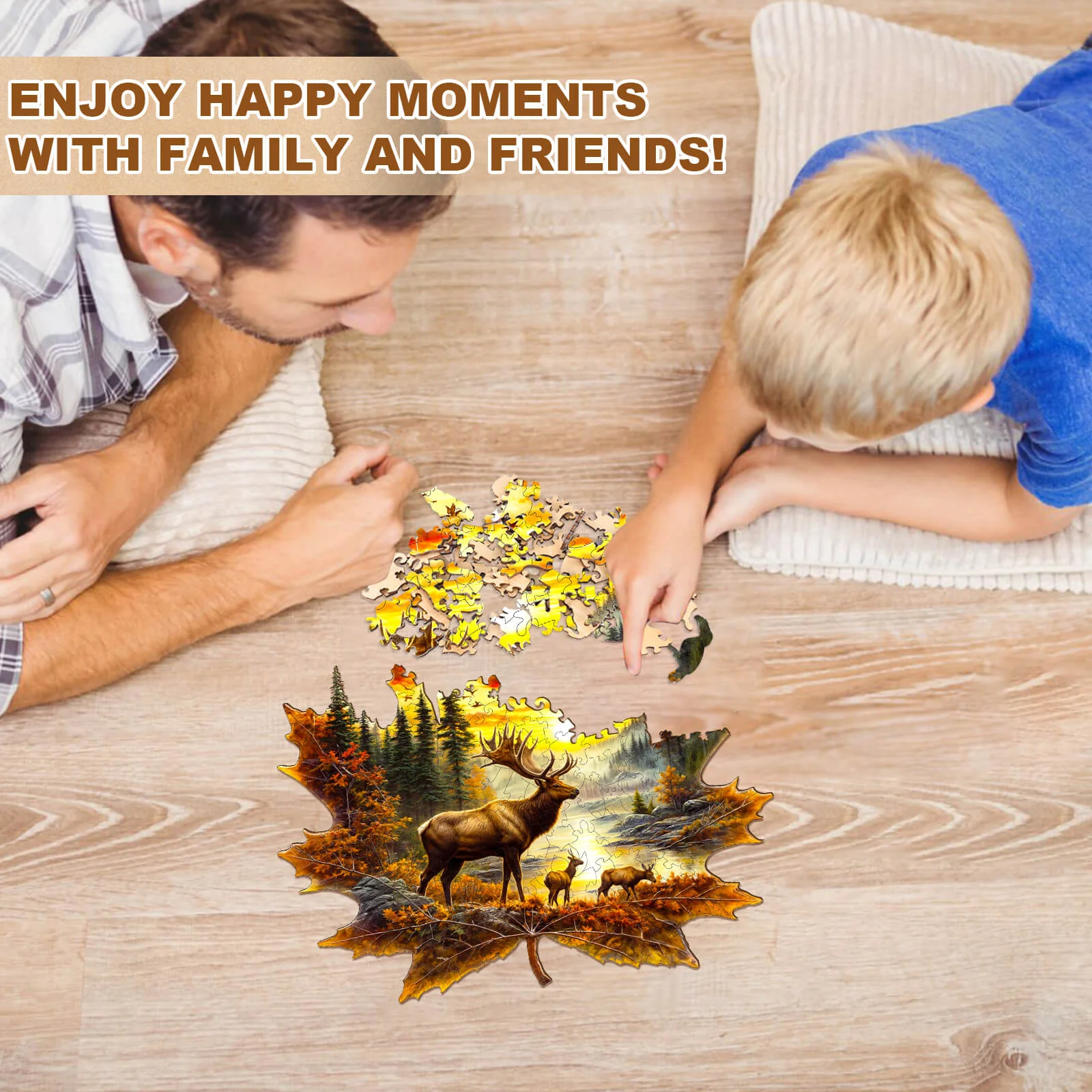 Elk and maple leaves Wooden Jigsaw Puzzle - Image 8