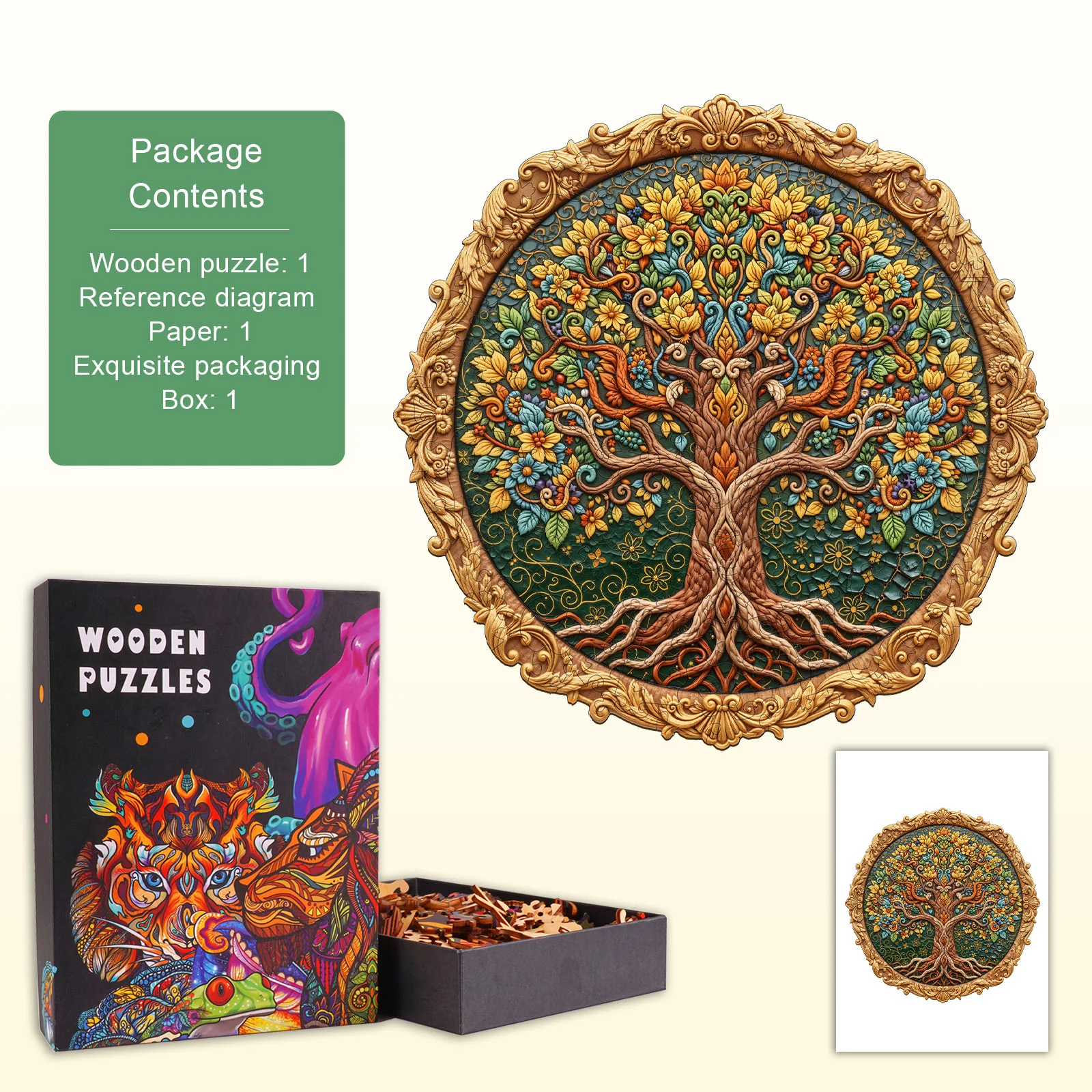 Embroidered Tree of Life Wooden Jigsaw Puzzle - Image 4