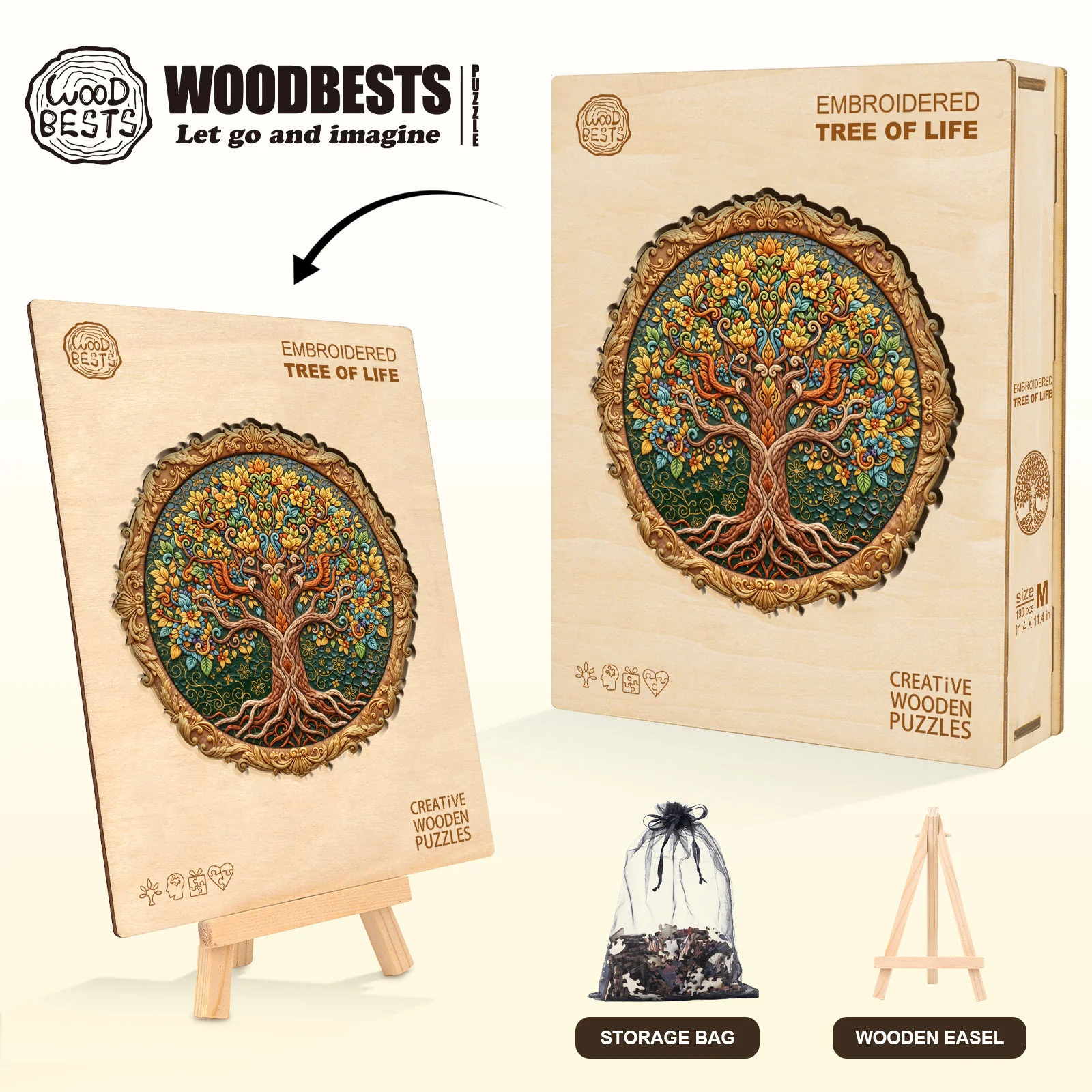 Embroidered Tree of Life Wooden Jigsaw Puzzle - Image 5