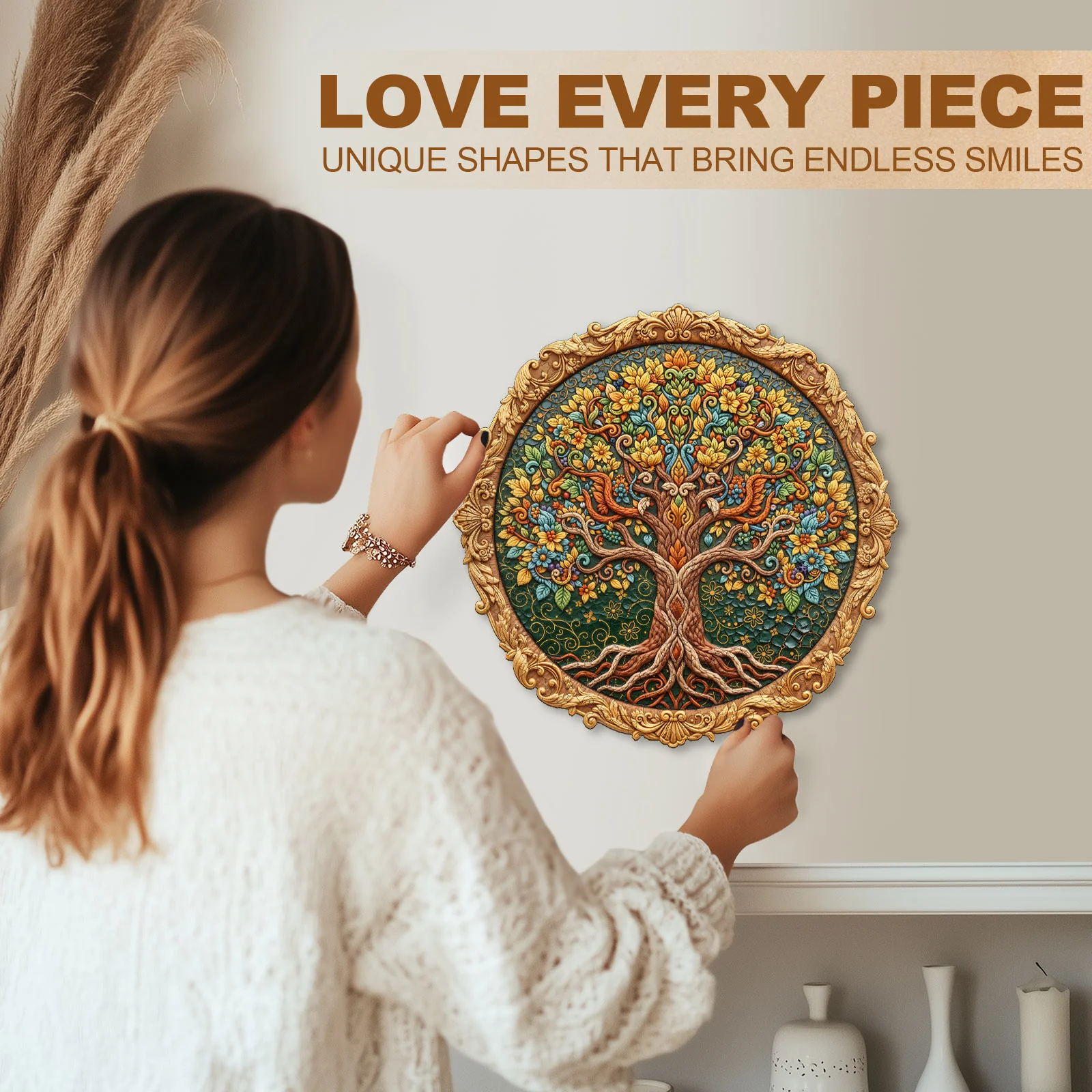 Embroidered Tree of Life Wooden Jigsaw Puzzle - Image 7