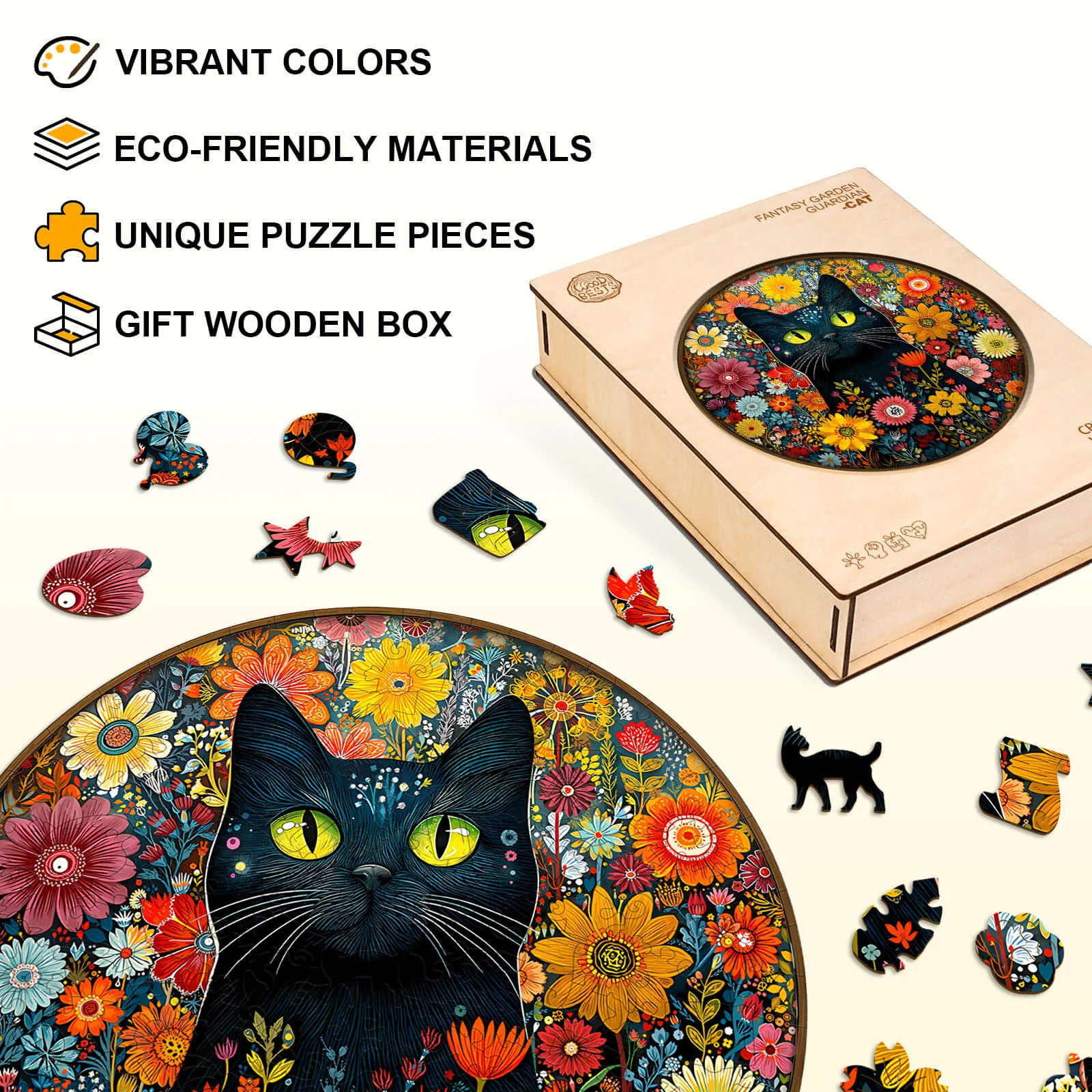 Fantasy Garden Guardian-Cat Wooden Jigsaw Puzzle - Image 4