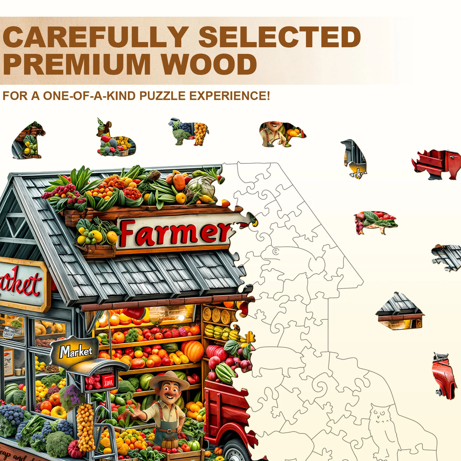 Farmers Market Wooden Jigsaw Puzzle - Image 2