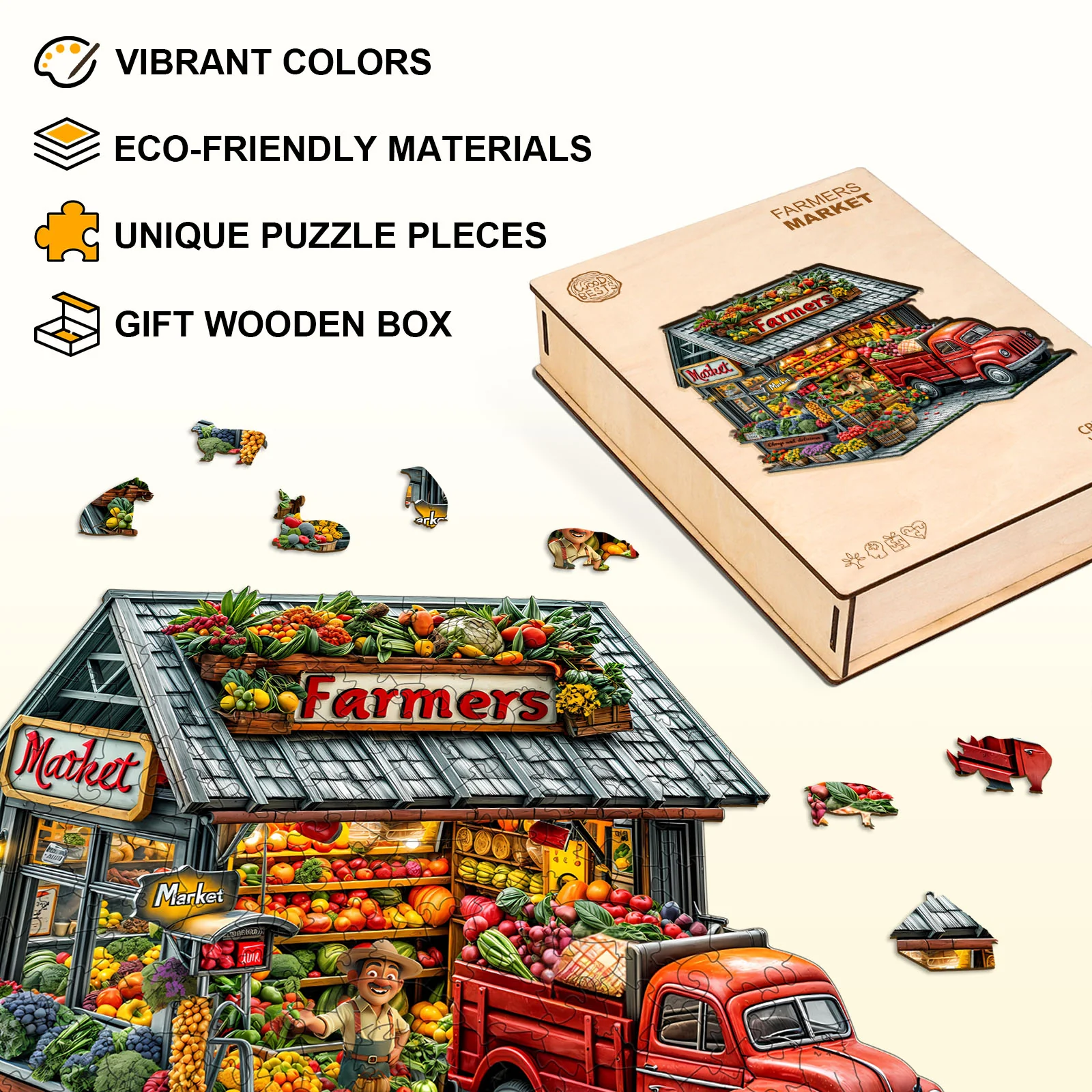Farmers Market Wooden Jigsaw Puzzle - Image 3
