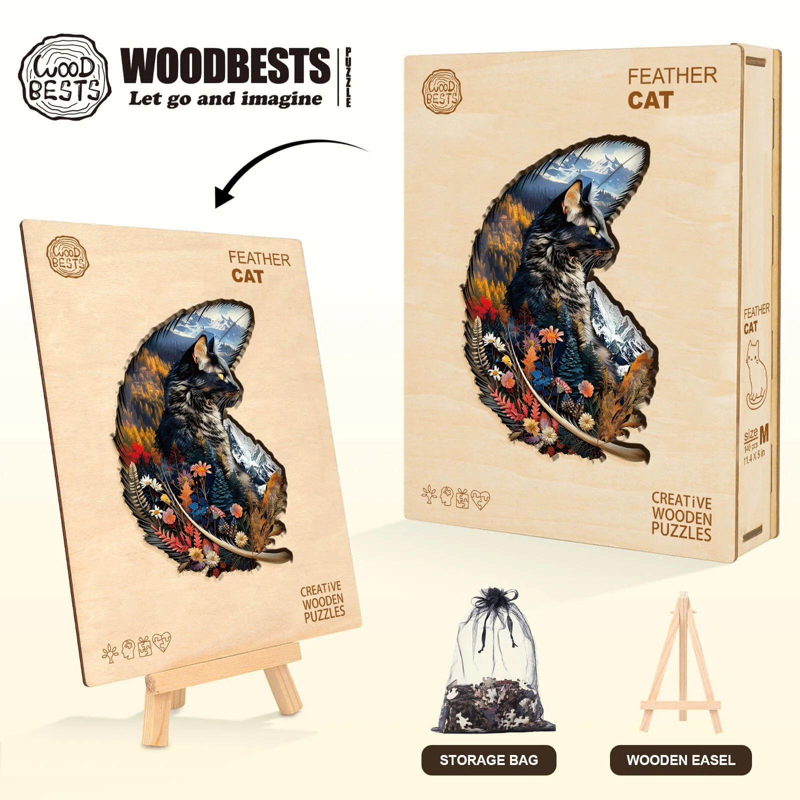Feather Cat Wooden Jigsaw Puzzle - Image 5