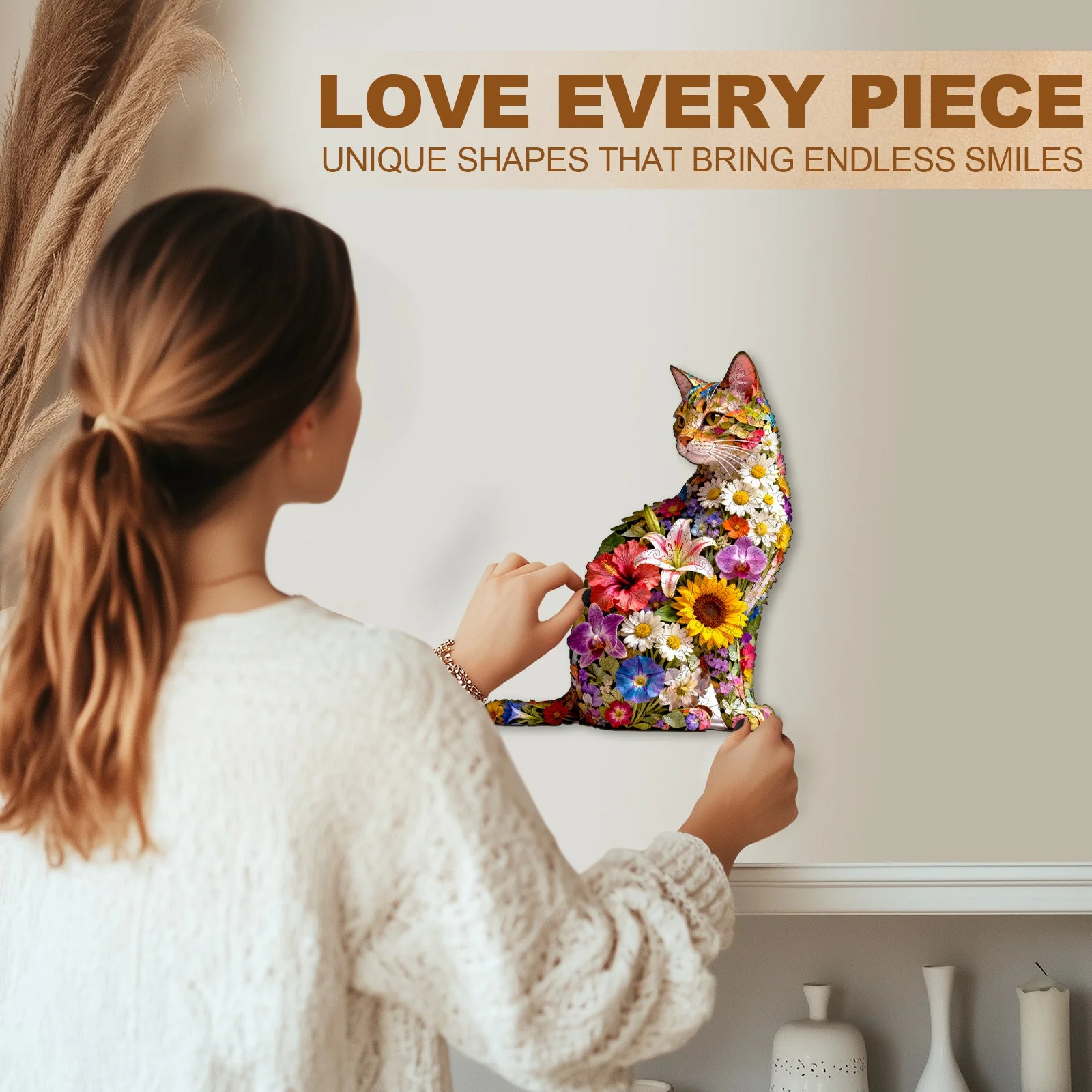 Floral cat Wooden Jigsaw Puzzle - Image 7