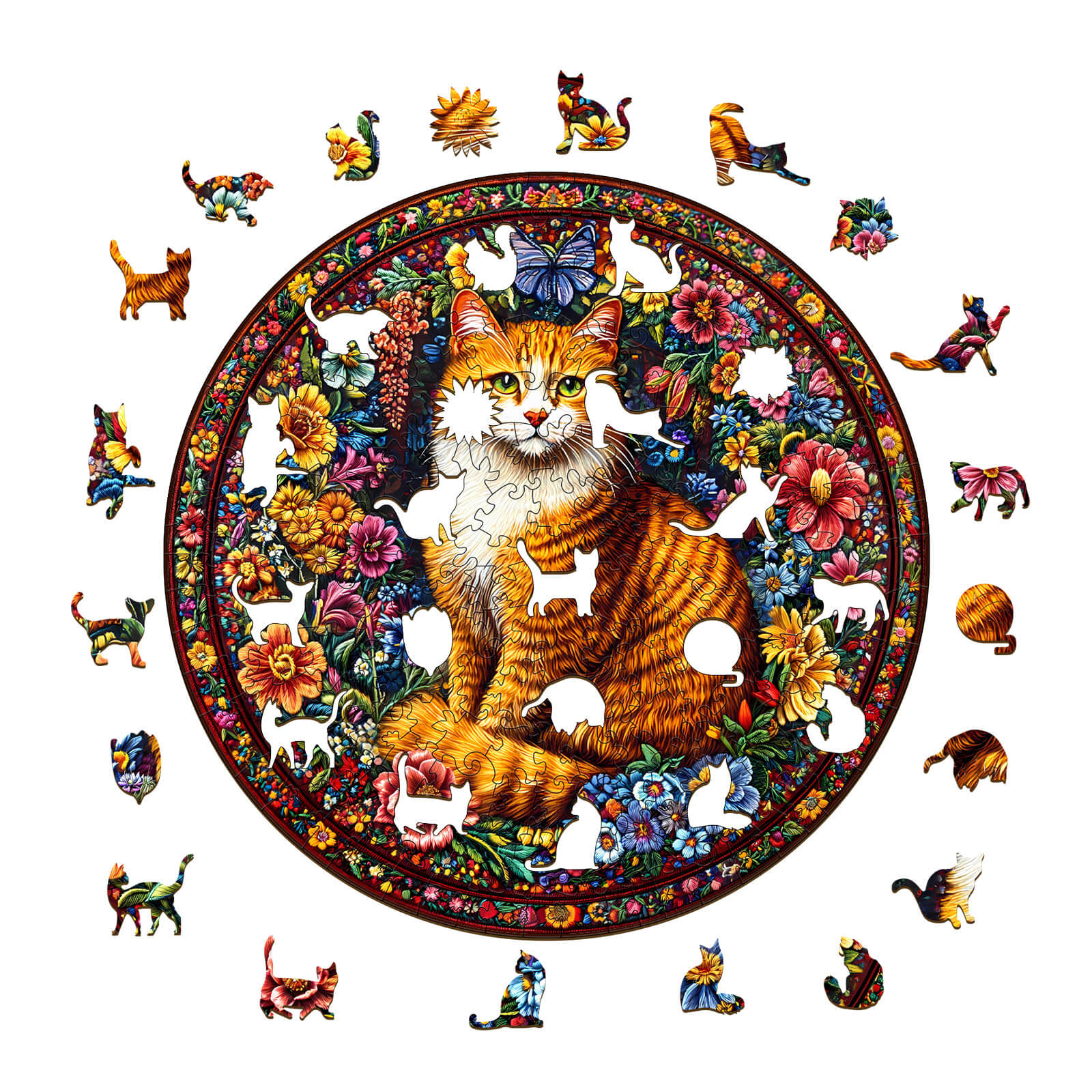 Floral Feline Wooden Jigsaw Puzzle - Image 2