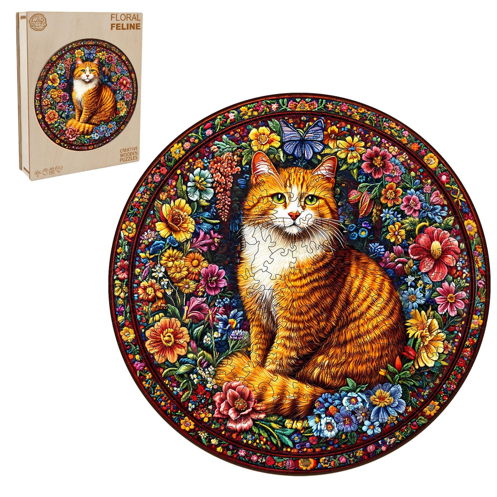 Floral Feline Wooden Jigsaw Puzzle - Image 3