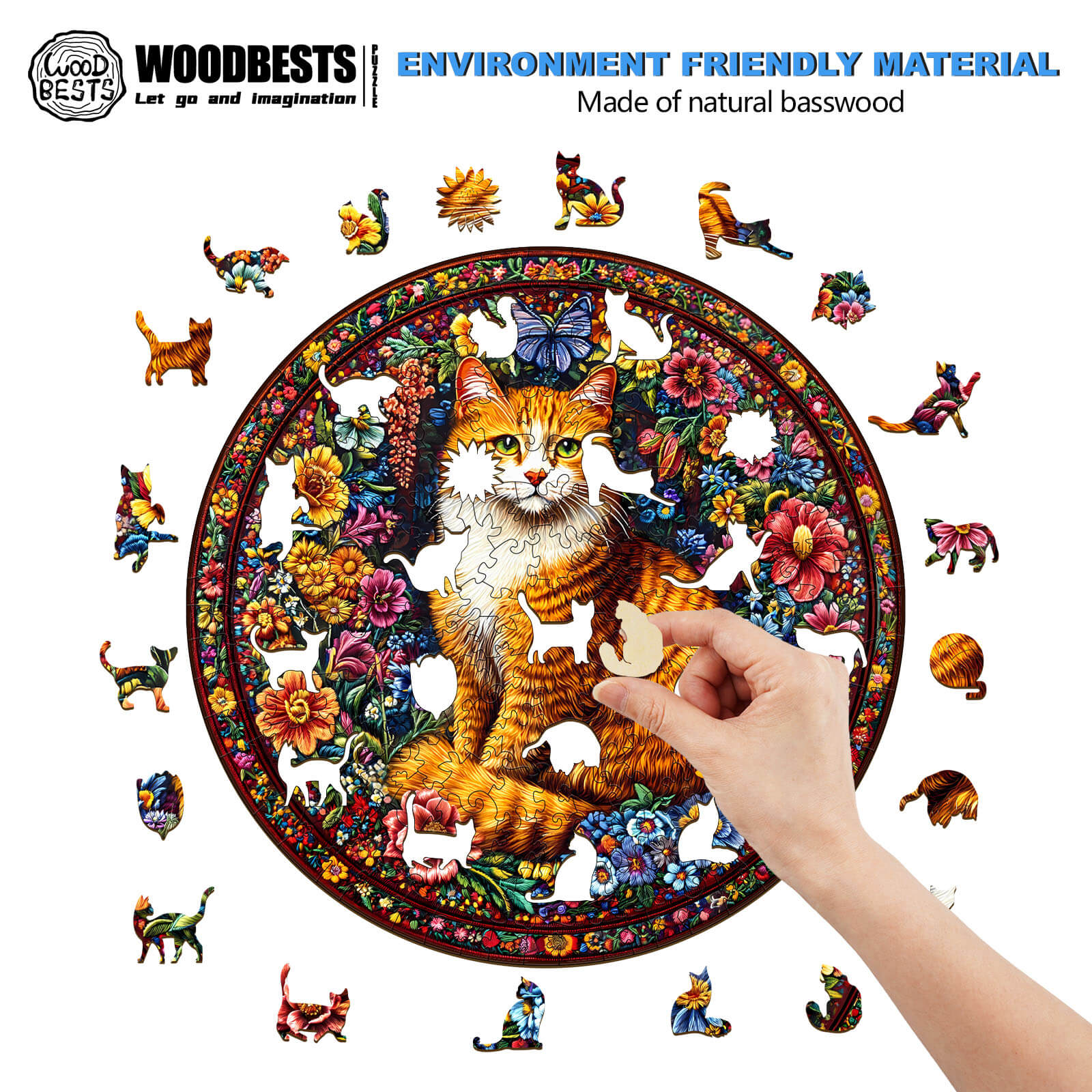 Floral Feline Wooden Jigsaw Puzzle - Image 4