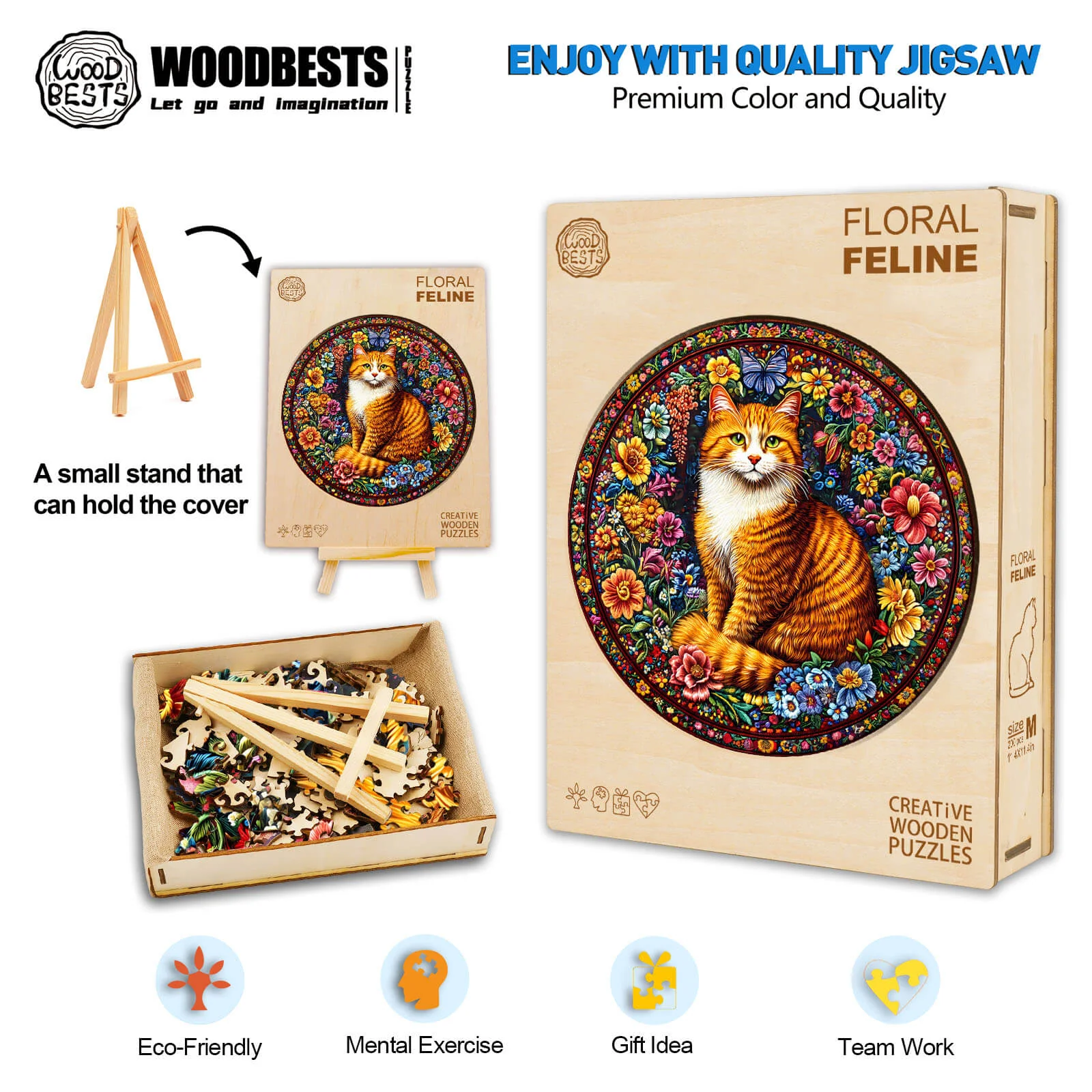 Floral Feline Wooden Jigsaw Puzzle - Image 5