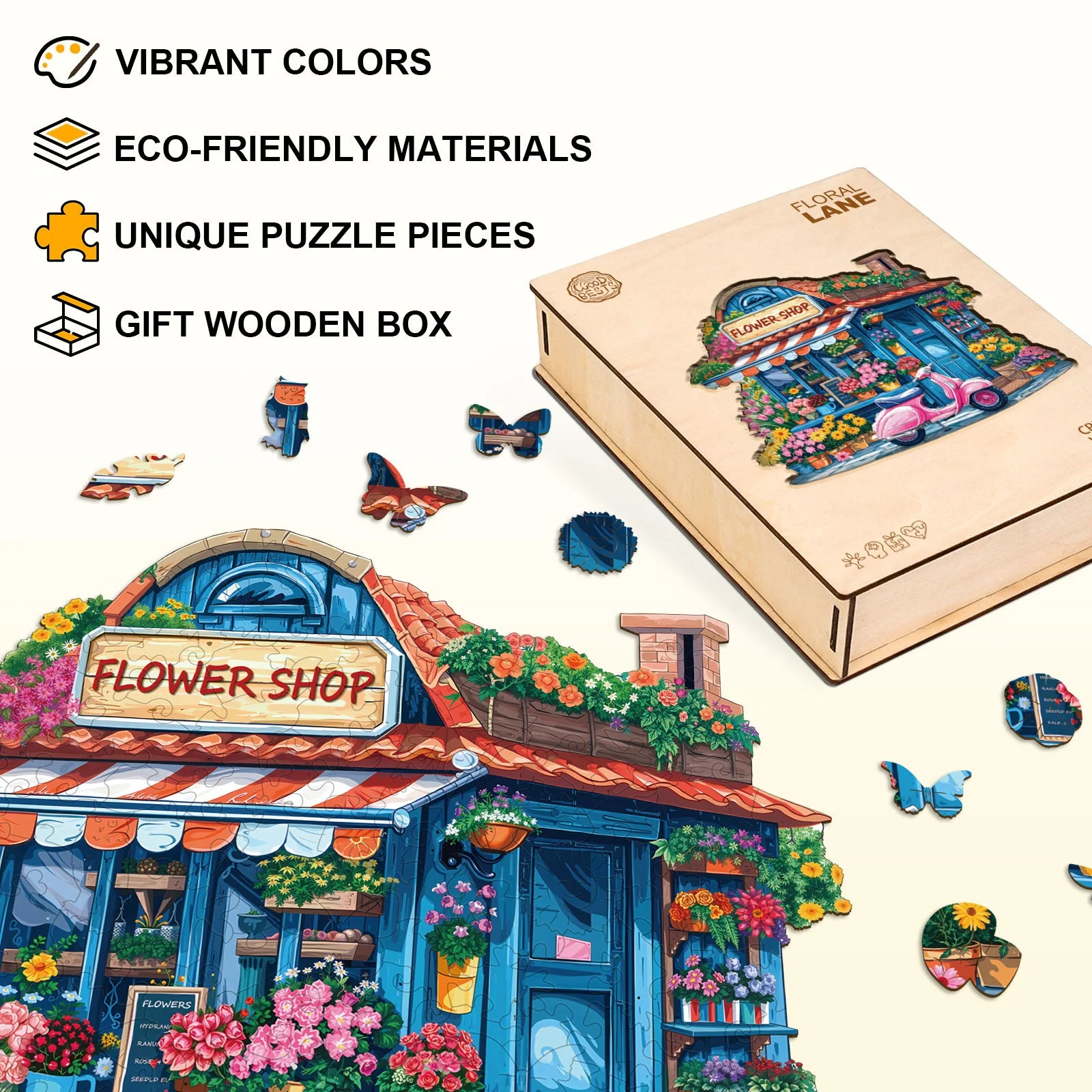 Floral Lane Wooden Jigsaw Puzzle - Image 5
