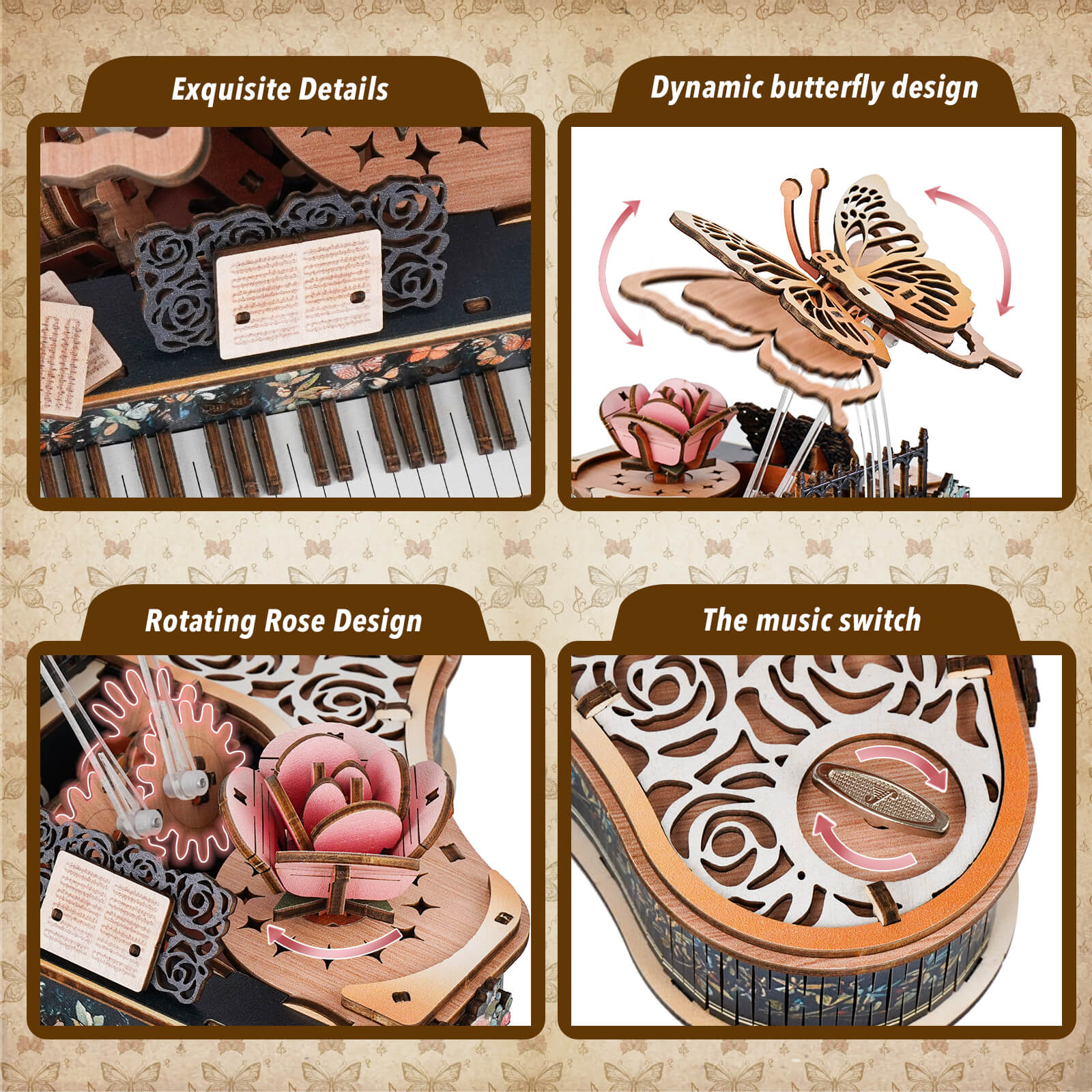Floral Waltz – DIY Wooden Music Box, 3D Puzzle Craft Kit - Image 3
